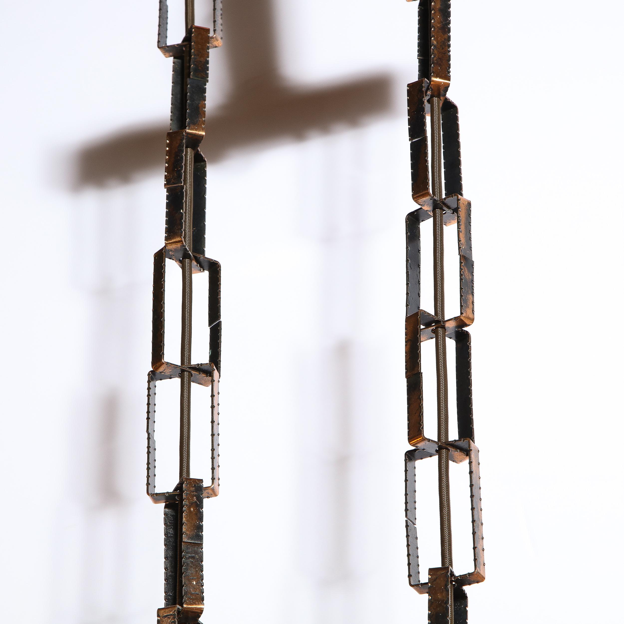 Mid-20th Century Mid-Century Hungarian Brutalist Textured Copper & Frosted Glass Chandelier