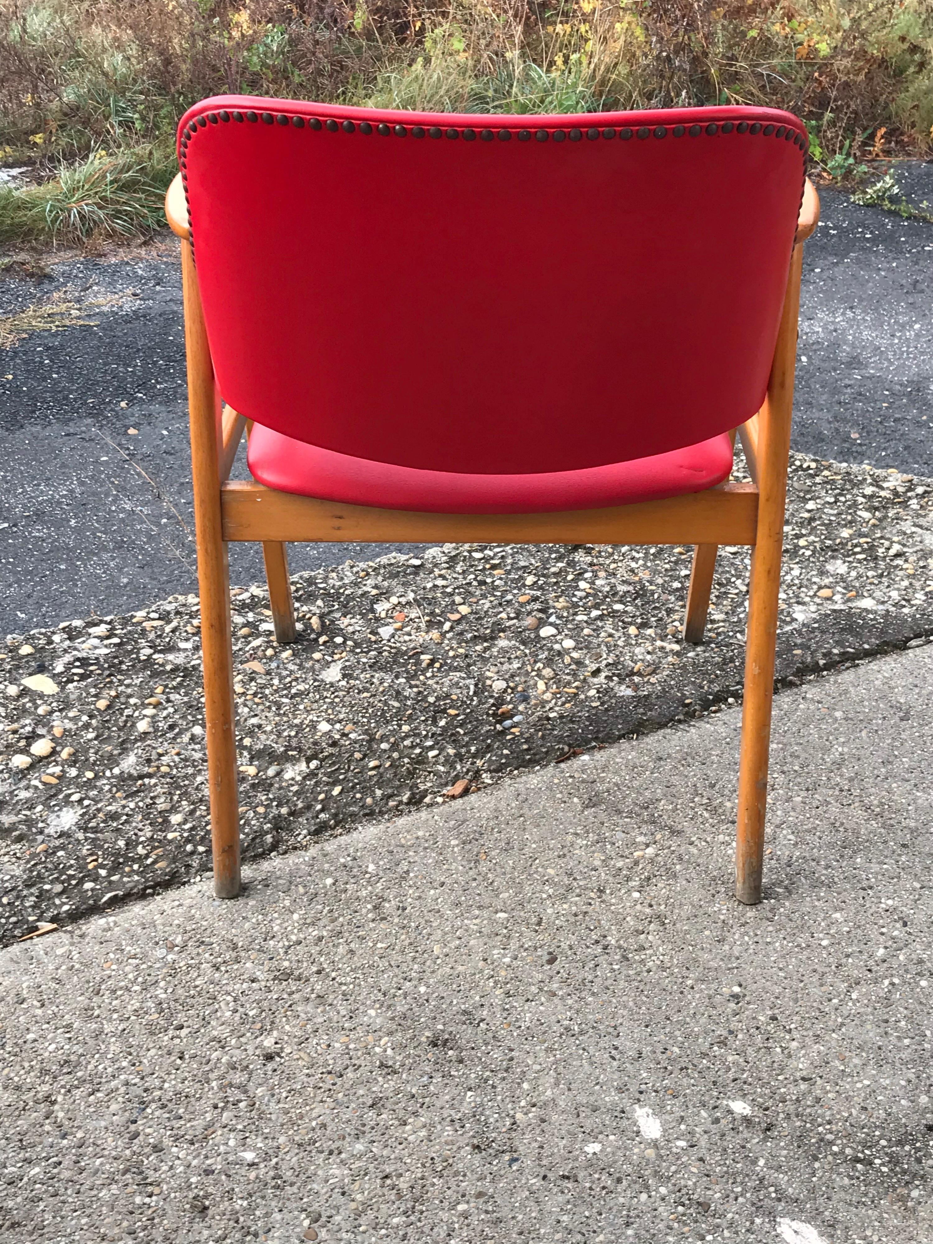 Mid-Century Modern Midcentury Hungarian Chair with Red Faux Leather, circa 1960s For Sale