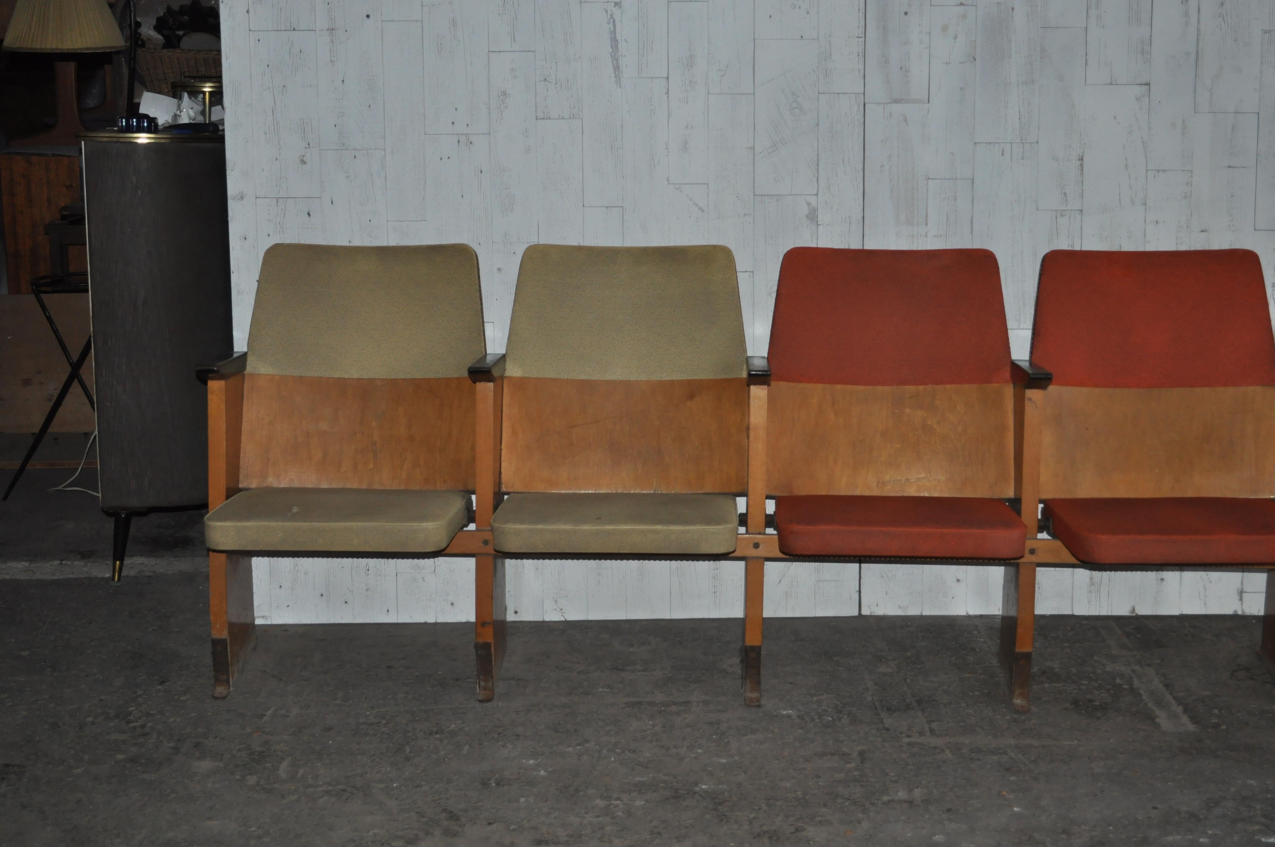 Mid-Century Modern Mid Century Hungarian Cinema Seats, circa 1950s / 4 St  For Sale