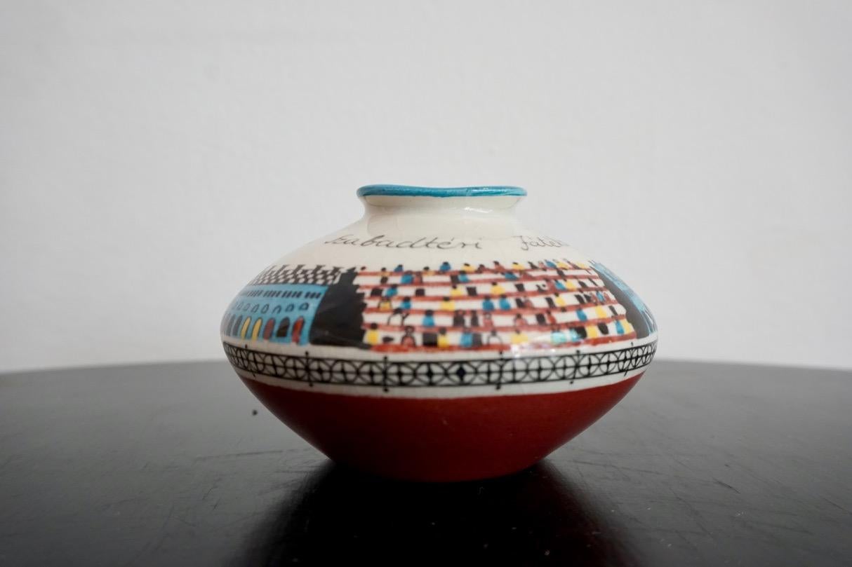 Midcentury Hungarian Hand Painted Ceramic Vase, 1960s In Good Condition In  Budapest, HU