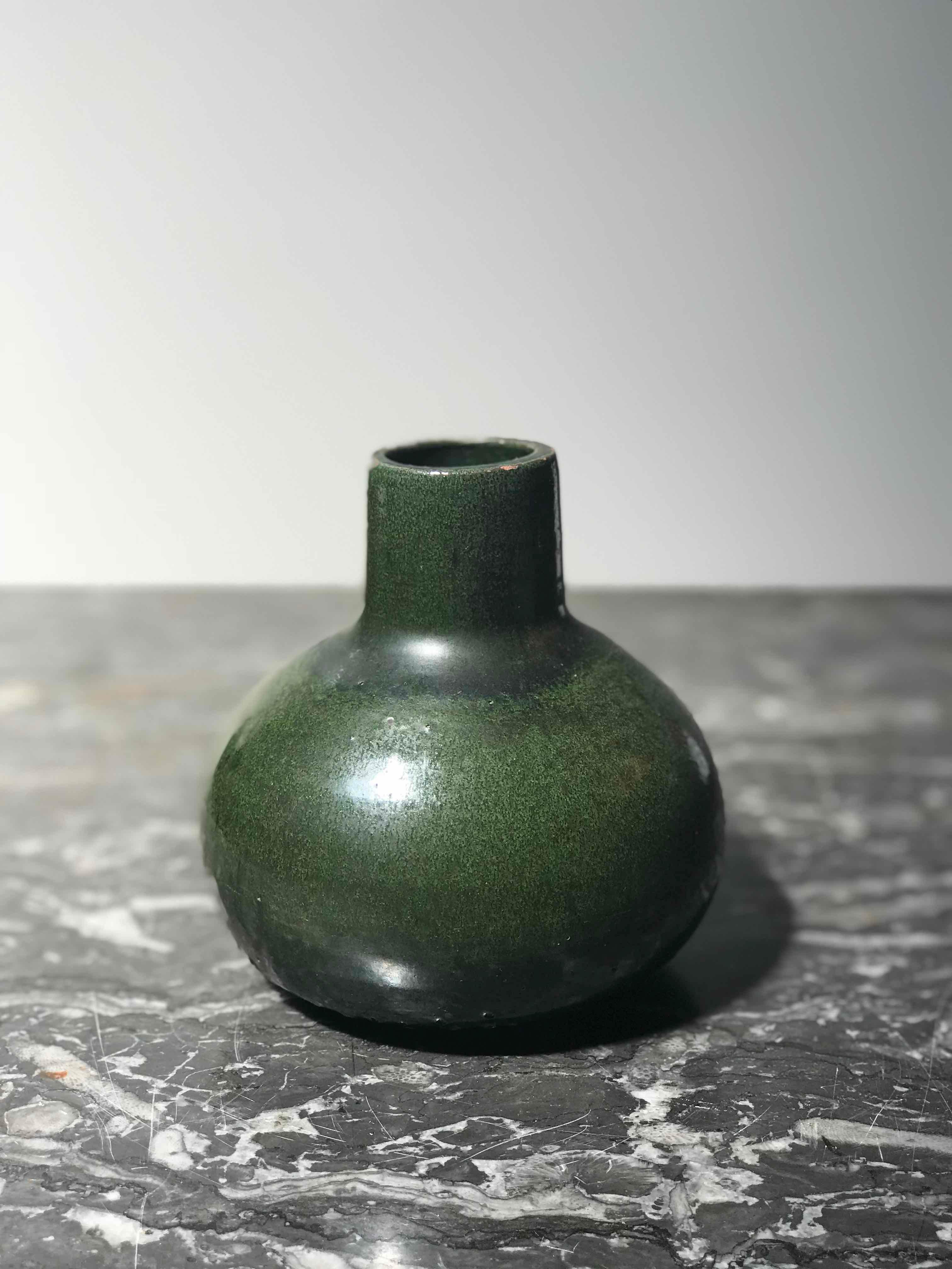 Mid-century hunter green glazed vase from England. 