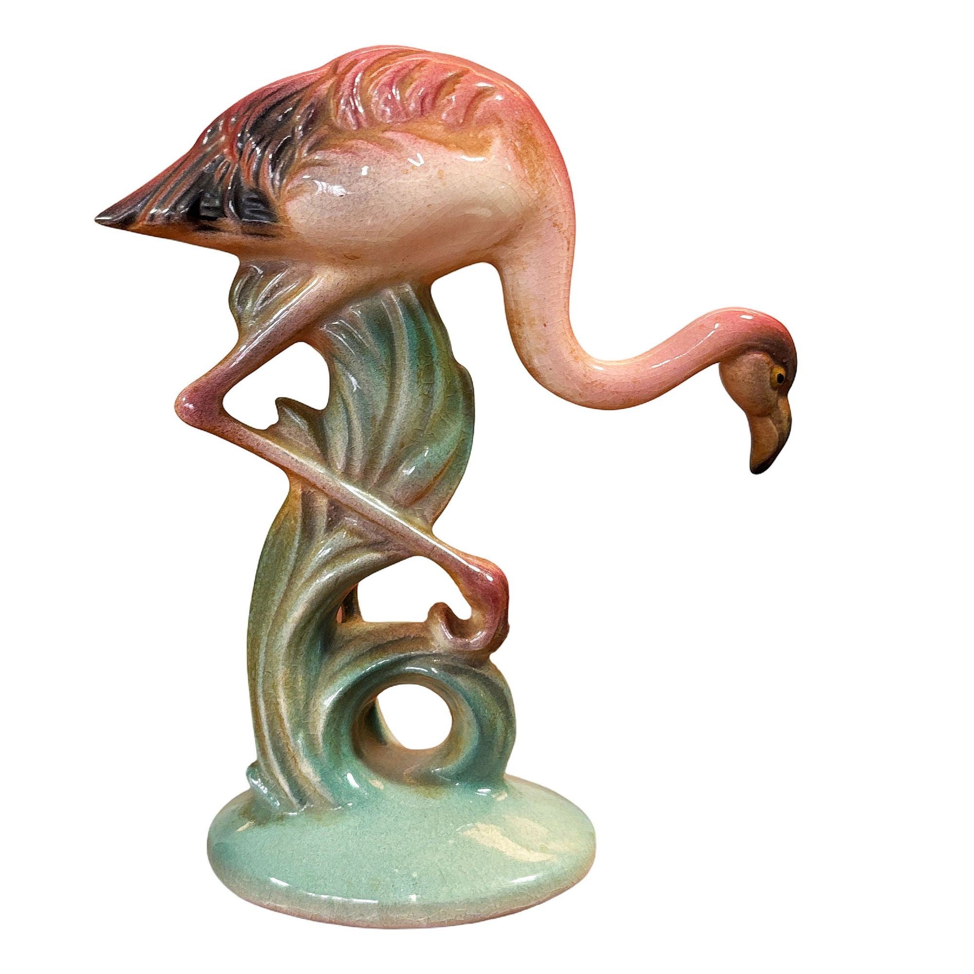 Mid-century "Hunting" Pink Flamingo Ceramic Tabletop Sculpture Brad Keeler