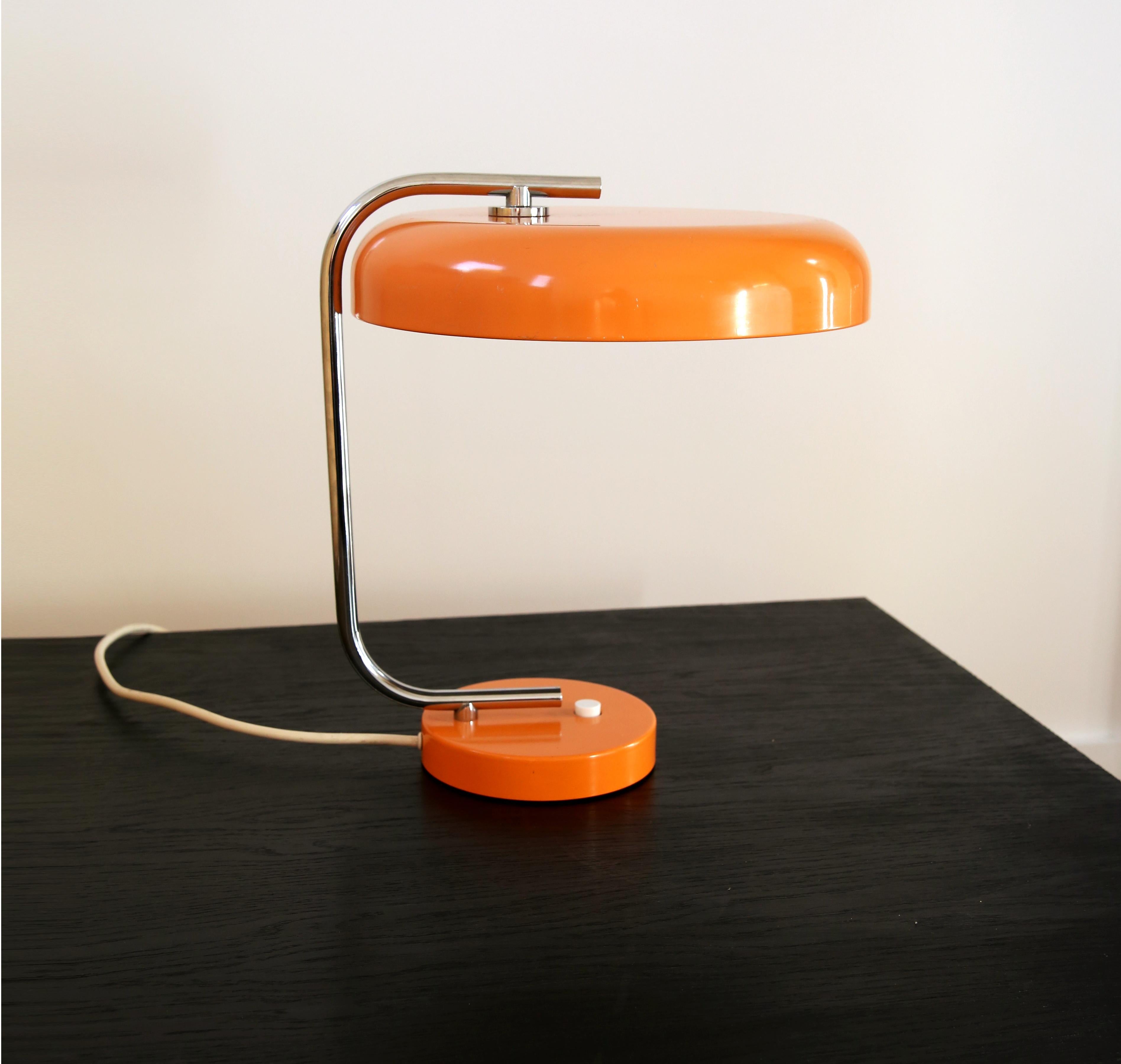 Mid Century Hustadt Leuchten desk lamp, orange colour  60s vintage 11