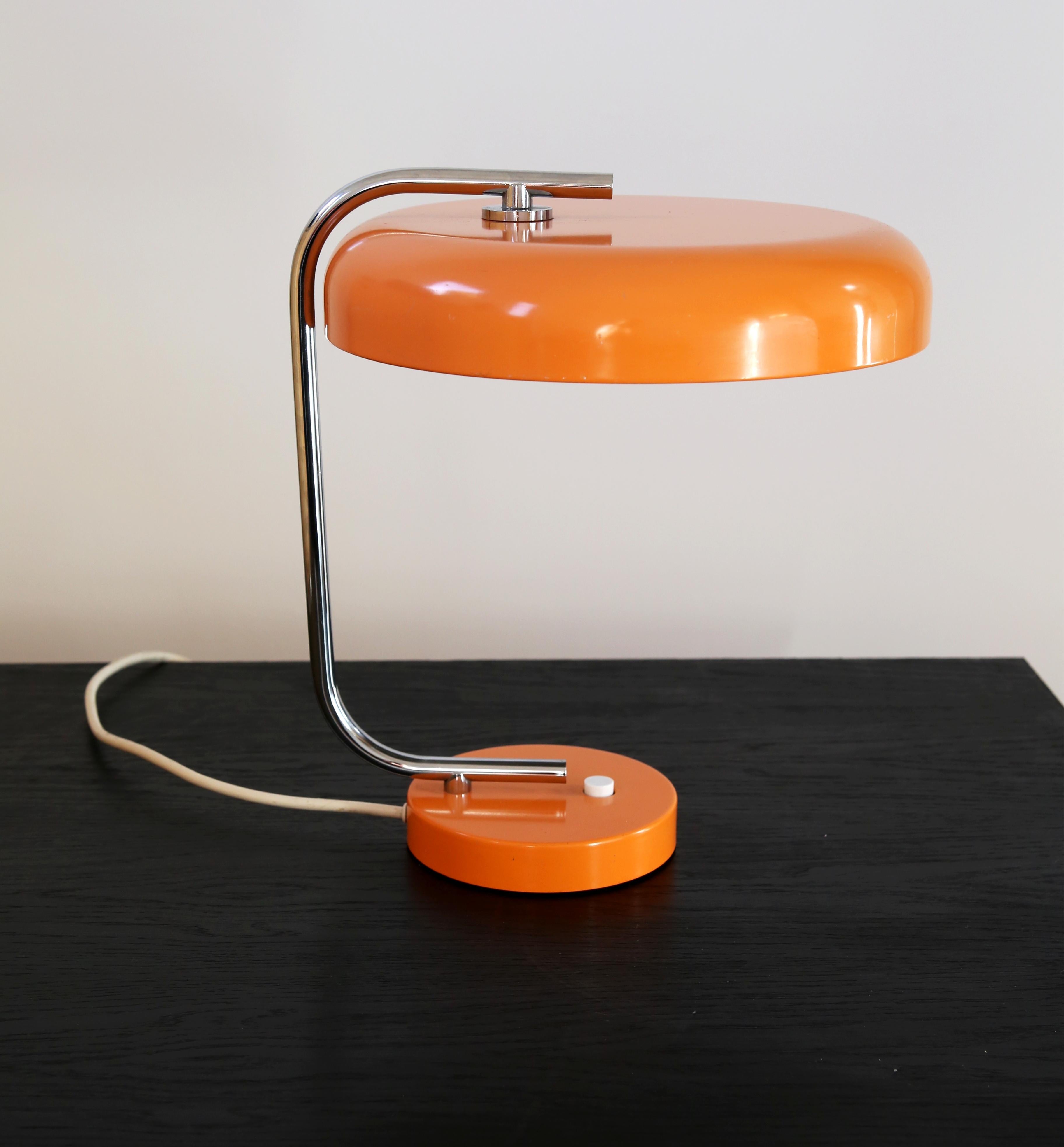 European Mid Century Hustadt Leuchten desk lamp, orange colour  60s vintage