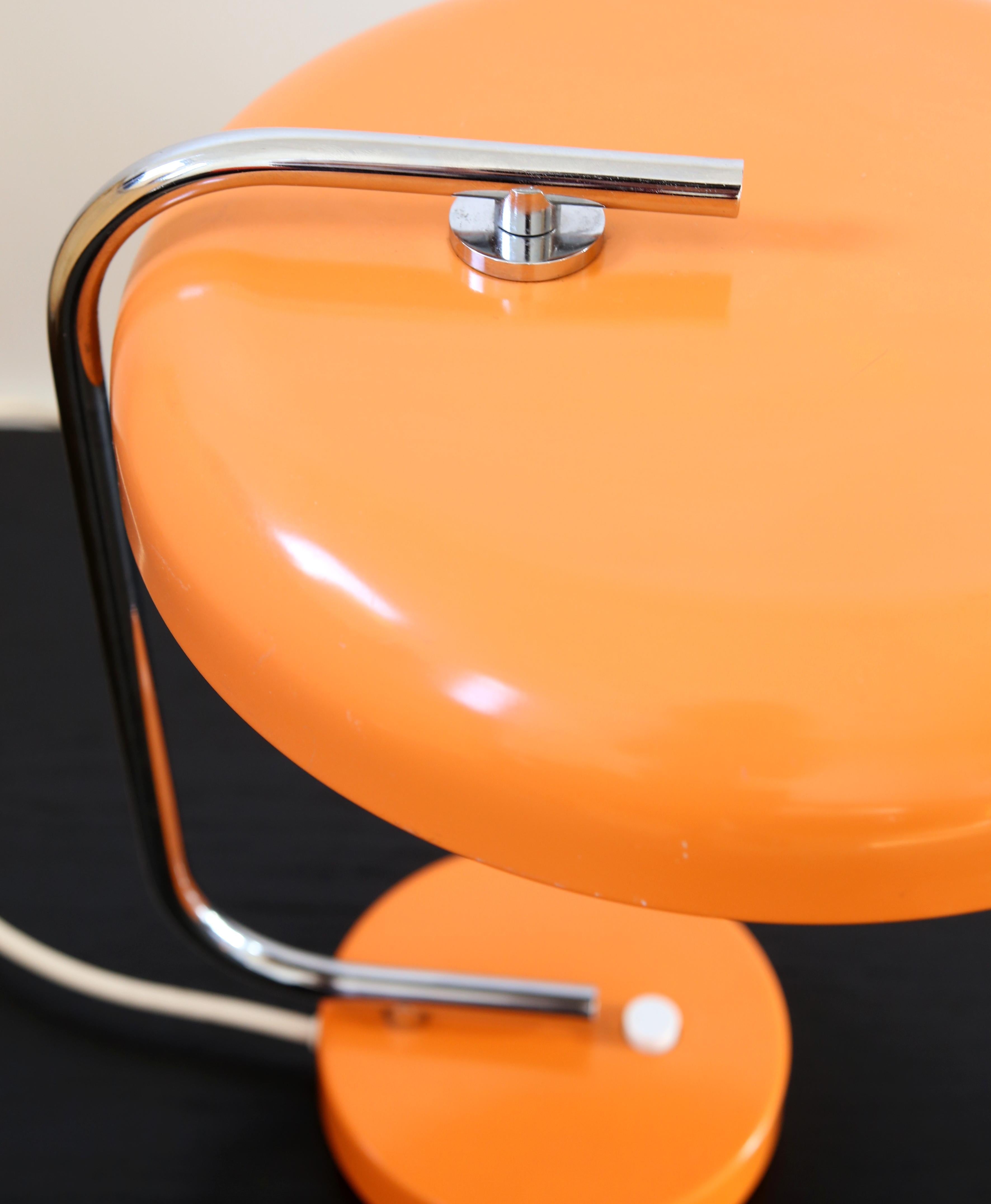 Metal Mid Century Hustadt Leuchten desk lamp, orange colour  60s vintage