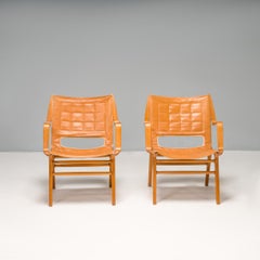 Mid Century Hvidt & Mølgaard-Nielsen para Fritz Hansen Sillón de cuero AX 6060