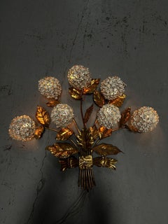 Mid Century Hydrangea Flowers Brass Wall Sconce Art Sculpture