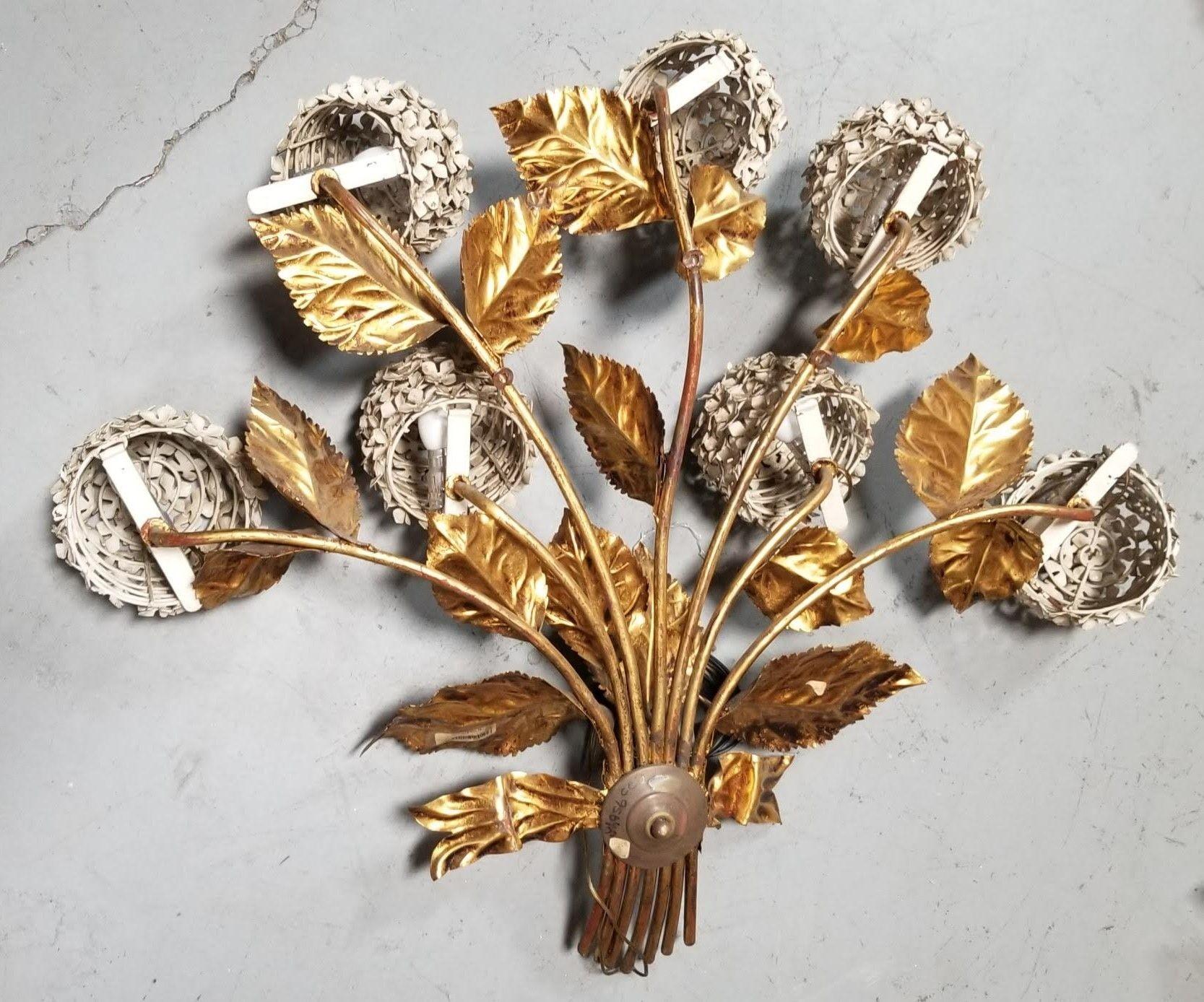 Mid-20th Century Mid Century Hydrangea Flowers Brass Wall Sconce Art Sculpture For Sale