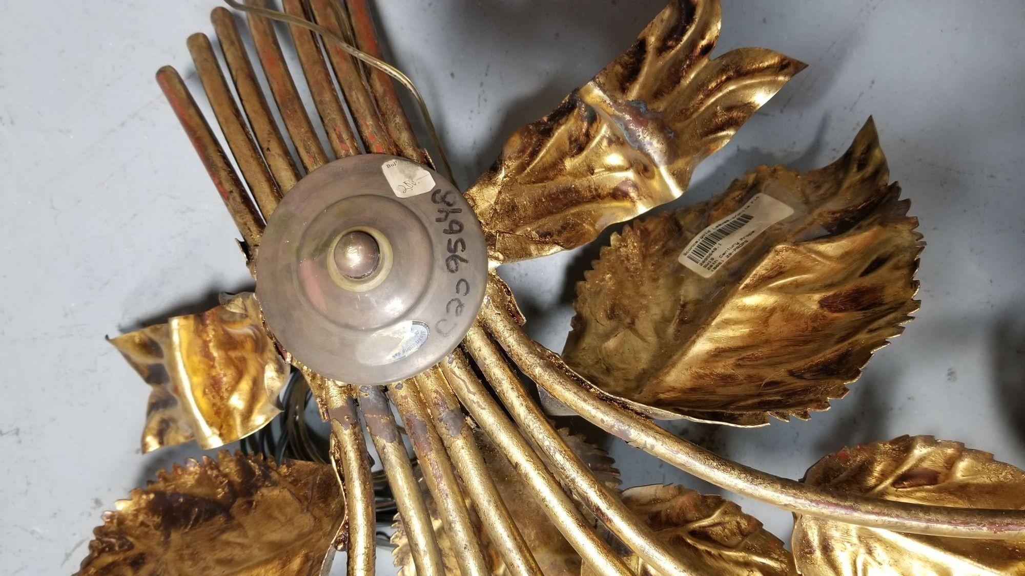 Metal Mid Century Hydrangea Flowers Brass Wall Sconce Art Sculpture For Sale