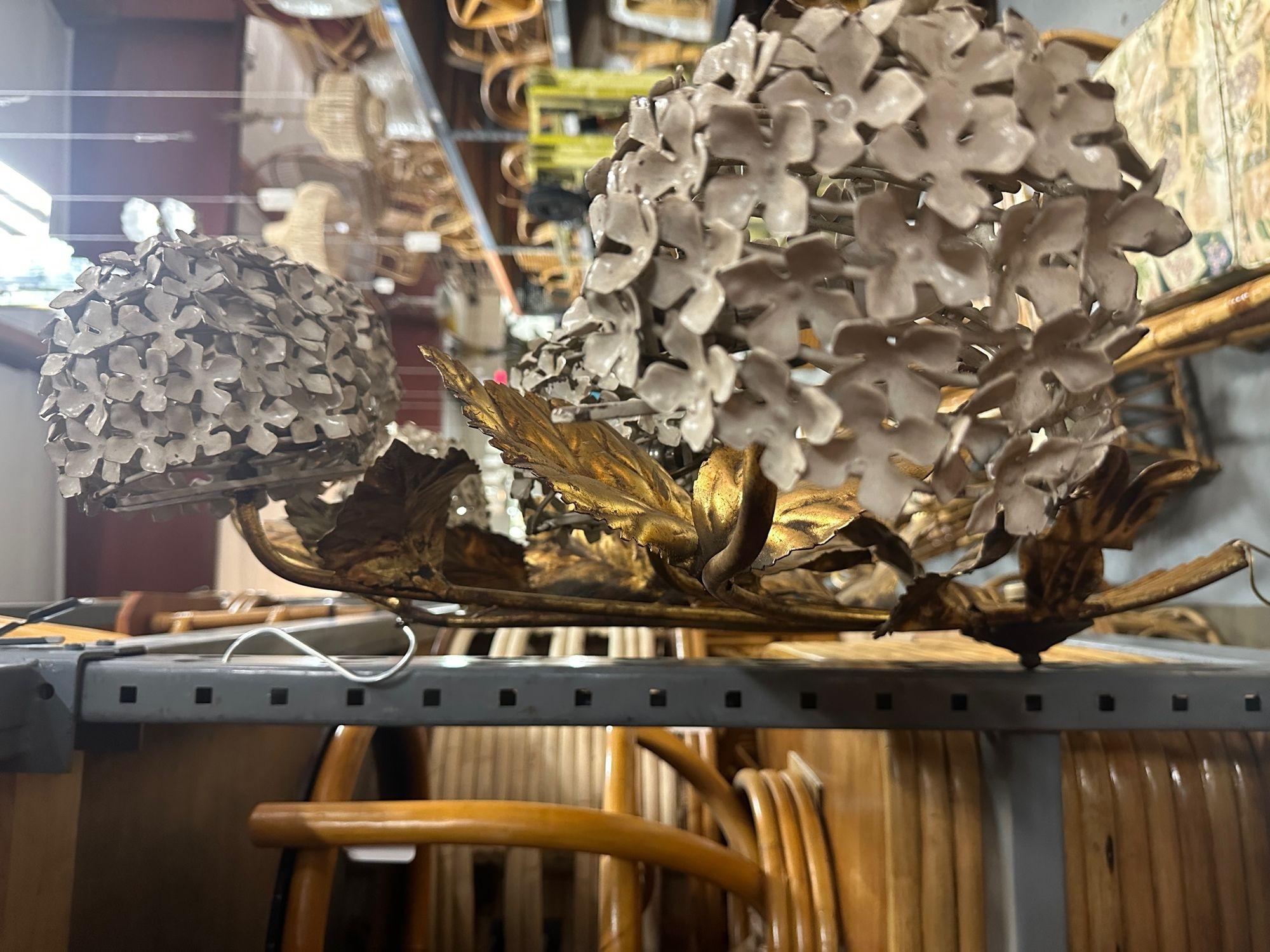 Mid Century Hydrangea Flowers Brass Wall Sconce Art Sculpture For Sale 2