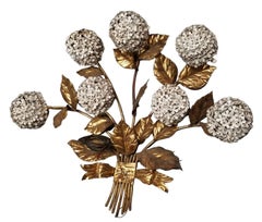 Mid Century Hydrangea Flowers Brass Wall Sconce Art Sculpture