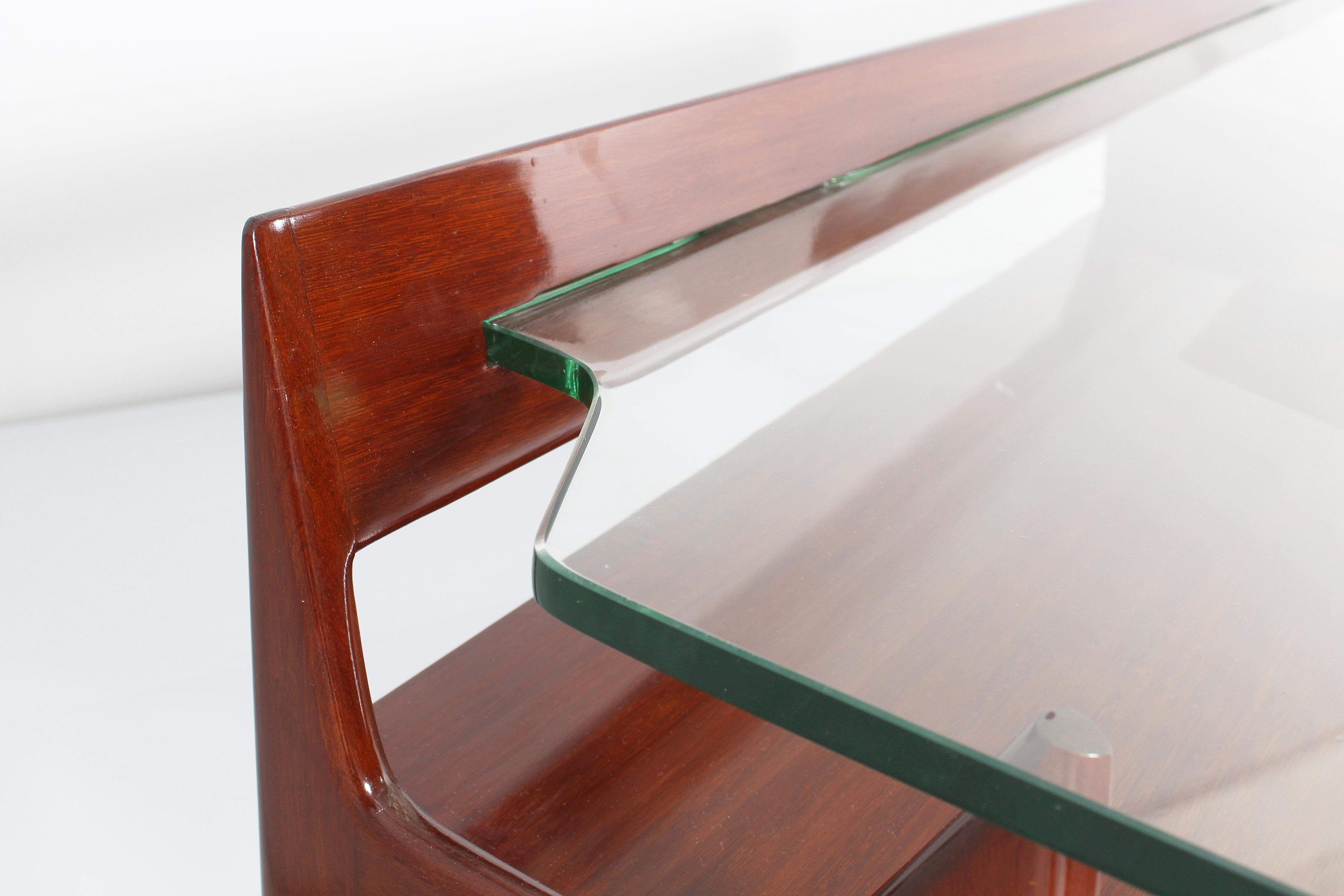 Mid-Century I, Parisi Imposing Wood and Thick Glass Vanity Table, Italy, 1950s 5