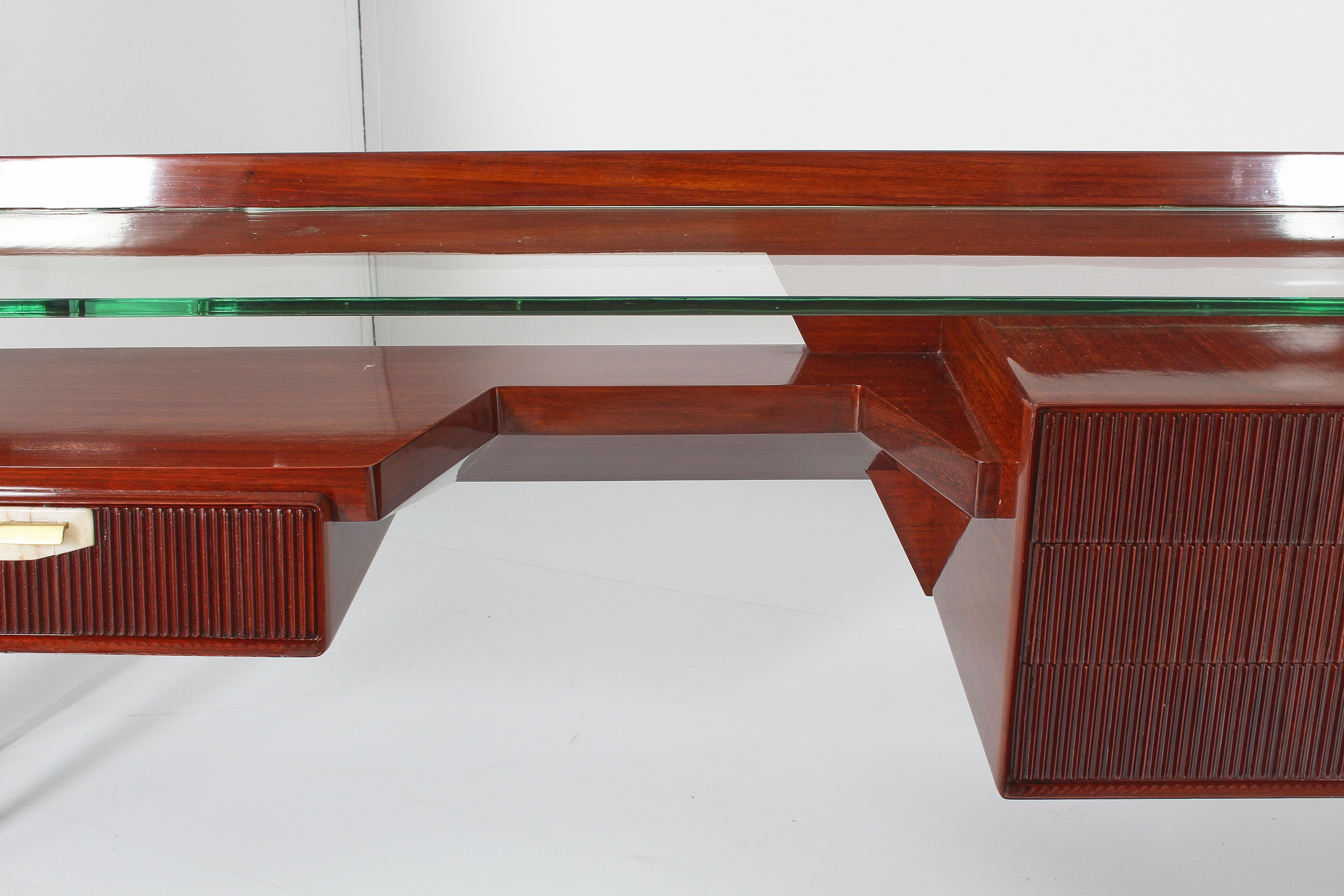 Mid-Century I, Parisi Imposing Wood and Thick Glass Vanity Table, Italy, 1950s 6