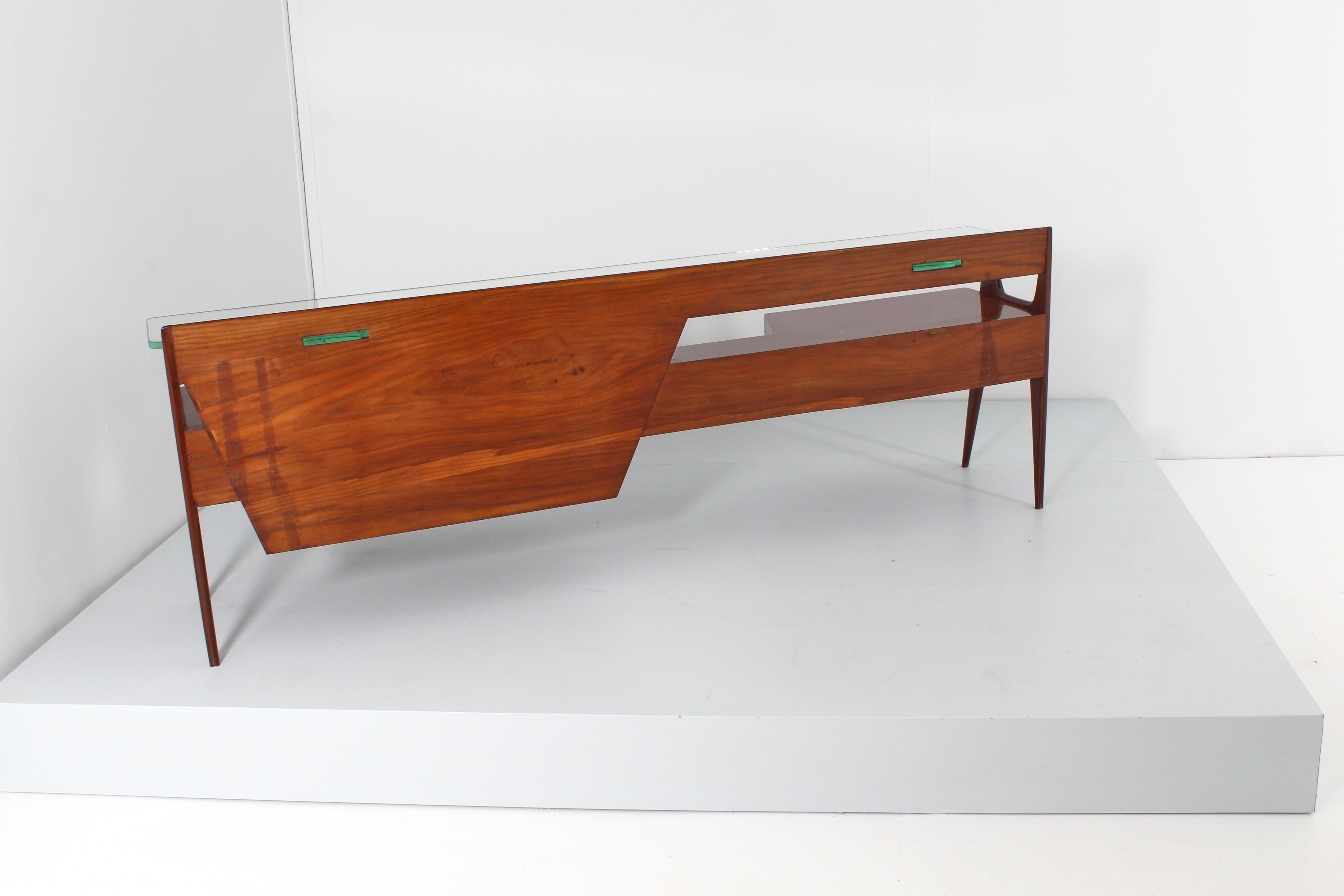 Mid-Century I, Parisi Imposing Wood and Thick Glass Vanity Table, Italy, 1950s 7