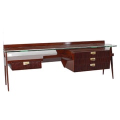 Mid-Century I, Parisi Imposing Wood and Thick Glass Vanity Table, Italy, 1950s