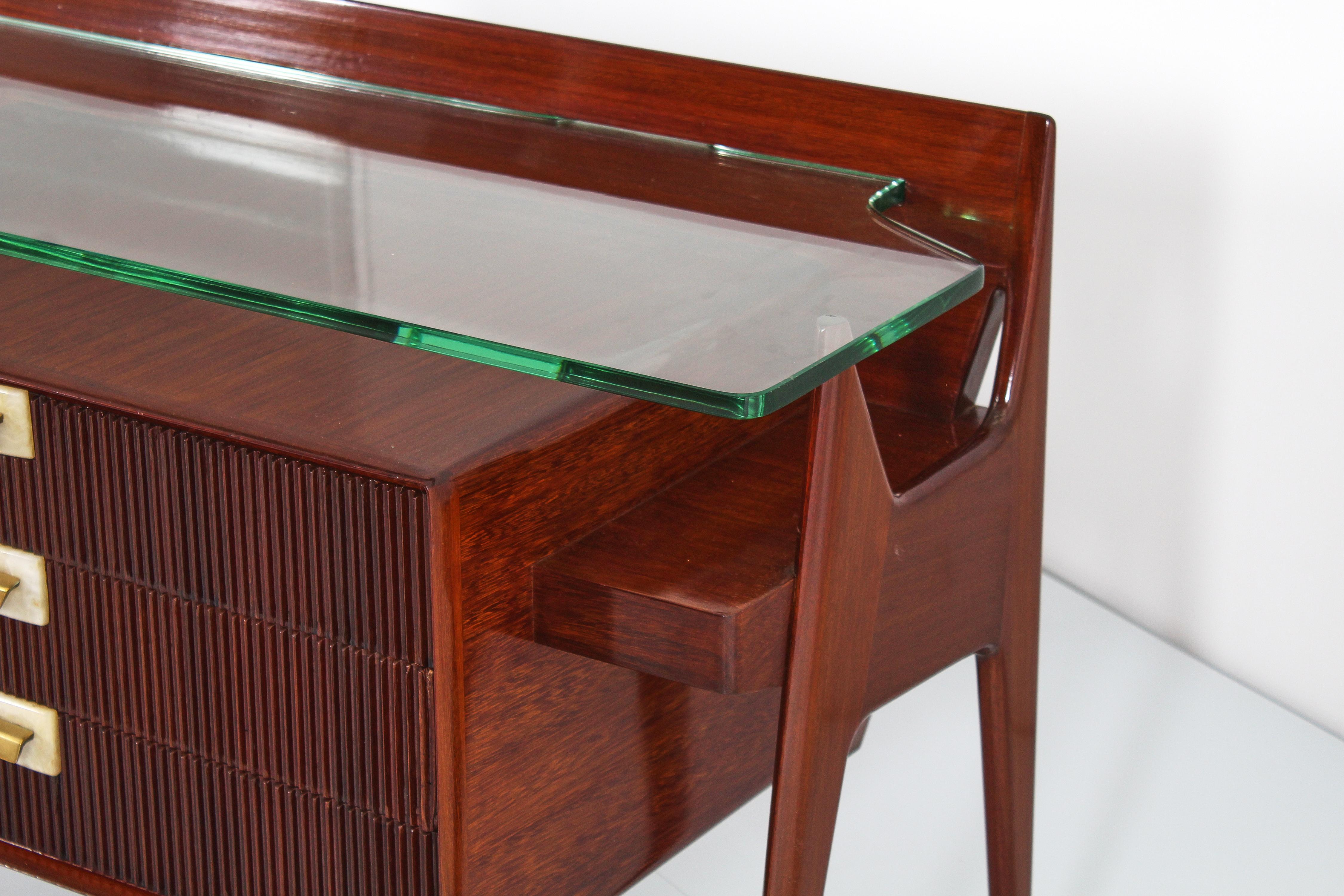 Mid-Century I, Parisi Imposing Wood and Thick Glass Vanity Table, Italy, 1950s 3