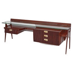 Mid-Century I, Parisi Imposing Wood and Thick Glass Vanity Table, Italy, 1950s