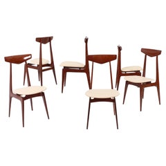 Mid-Century i. Parisi Set of 6 Wood and White Synthetic Fabric Chairs Italy 60s