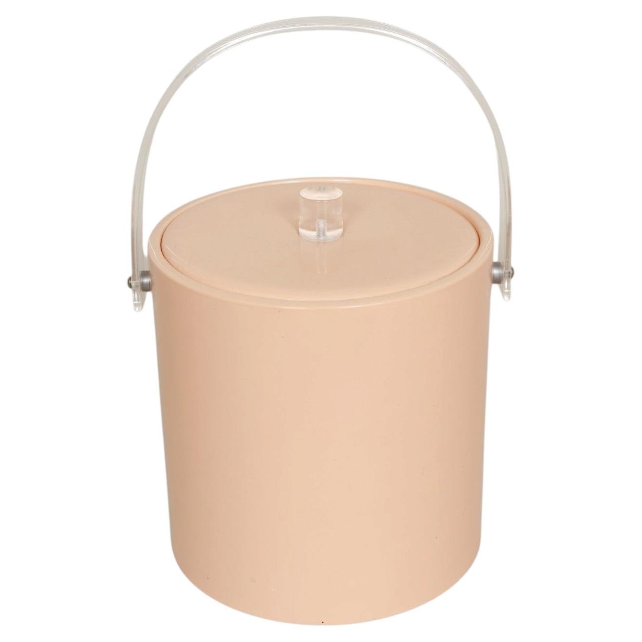 Mid Century Ice Bucket in Blush with Lucite Handle For Sale