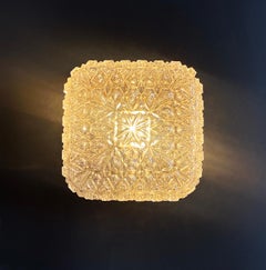Mid-Century Ice Crystal White Flush Mount Lamp Glashütte Limburg, 1970s, Germany