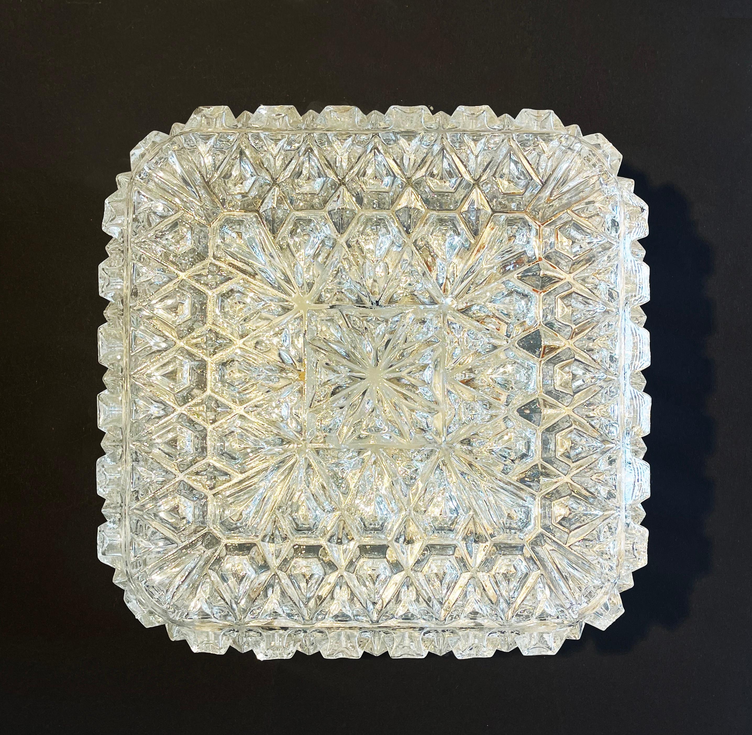 Mid-Century Modern Mid-Century Ice Crystal White Flush Mount Lamp Glashütte Limburg, 1970s, Germany For Sale
