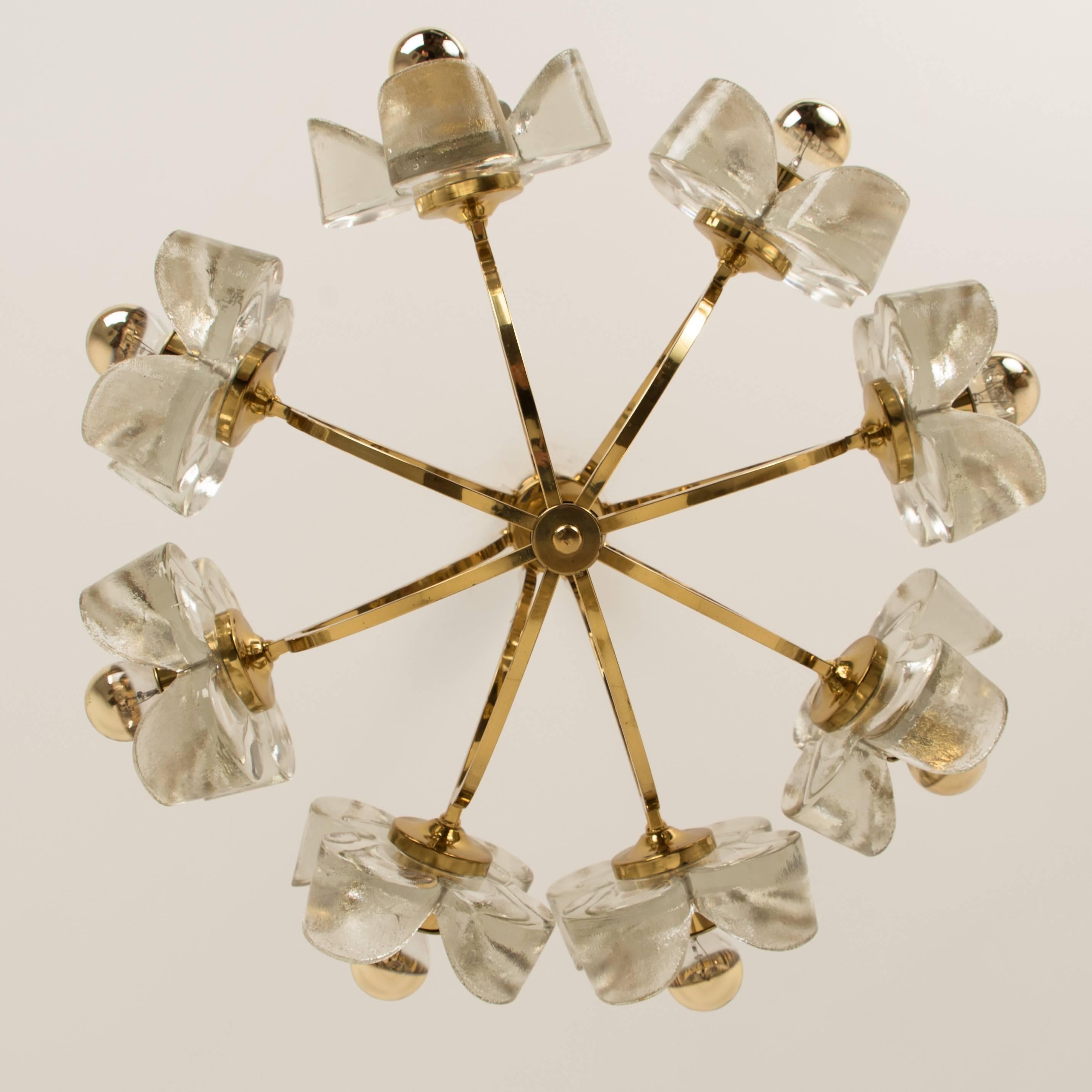 Sische Glass & Brass Chandelier, 1960s Modernist Design, Kalmar Style  4