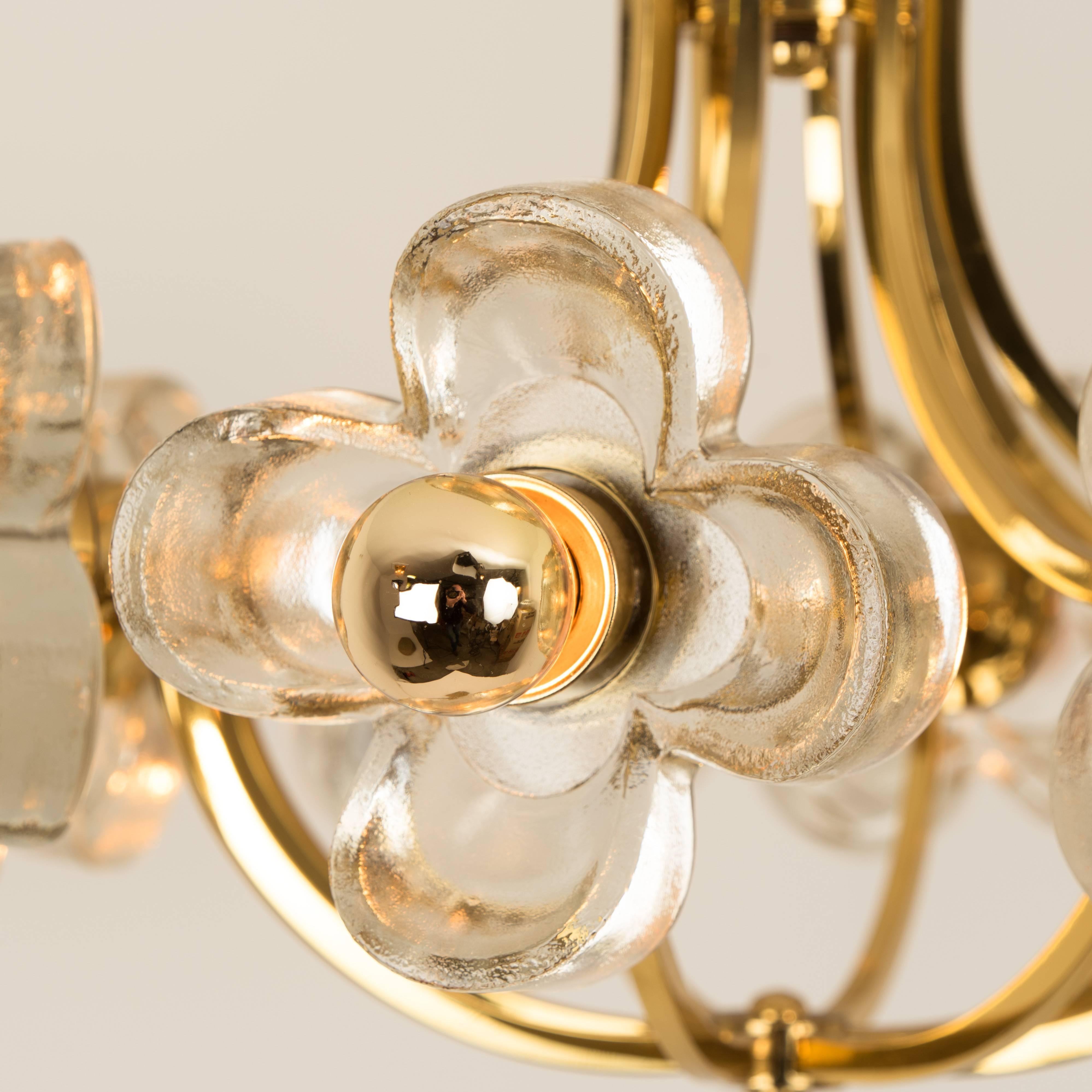 20th Century Sische Glass & Brass Chandelier, 1960s Modernist Design, Kalmar Style 