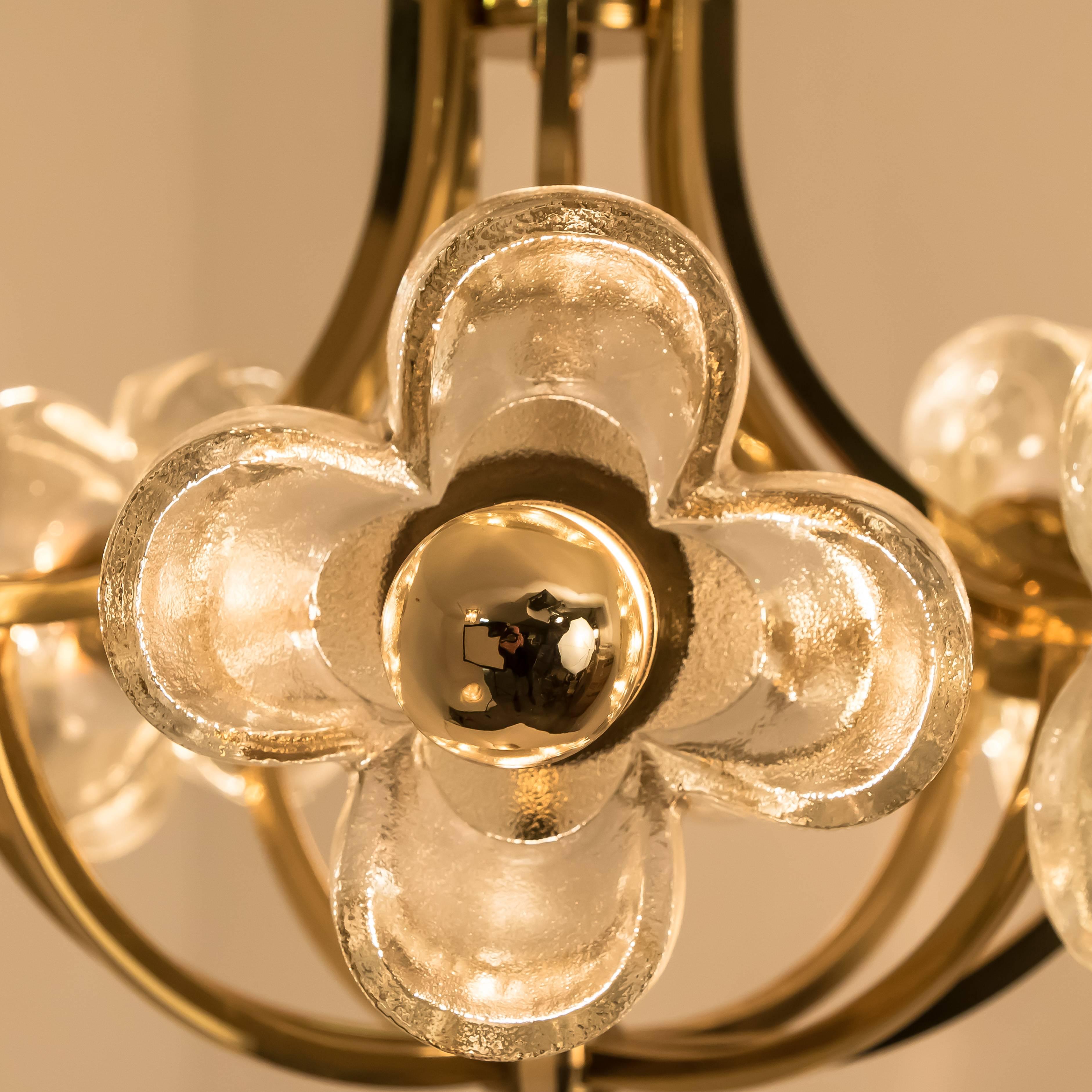 Sische Glass & Brass Chandelier, 1960s Modernist Design, Kalmar Style  1