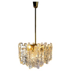 Lustre en verre glacé et laiton du milieu du siècle par J.T. Kalmar, Autriche c.C.1970