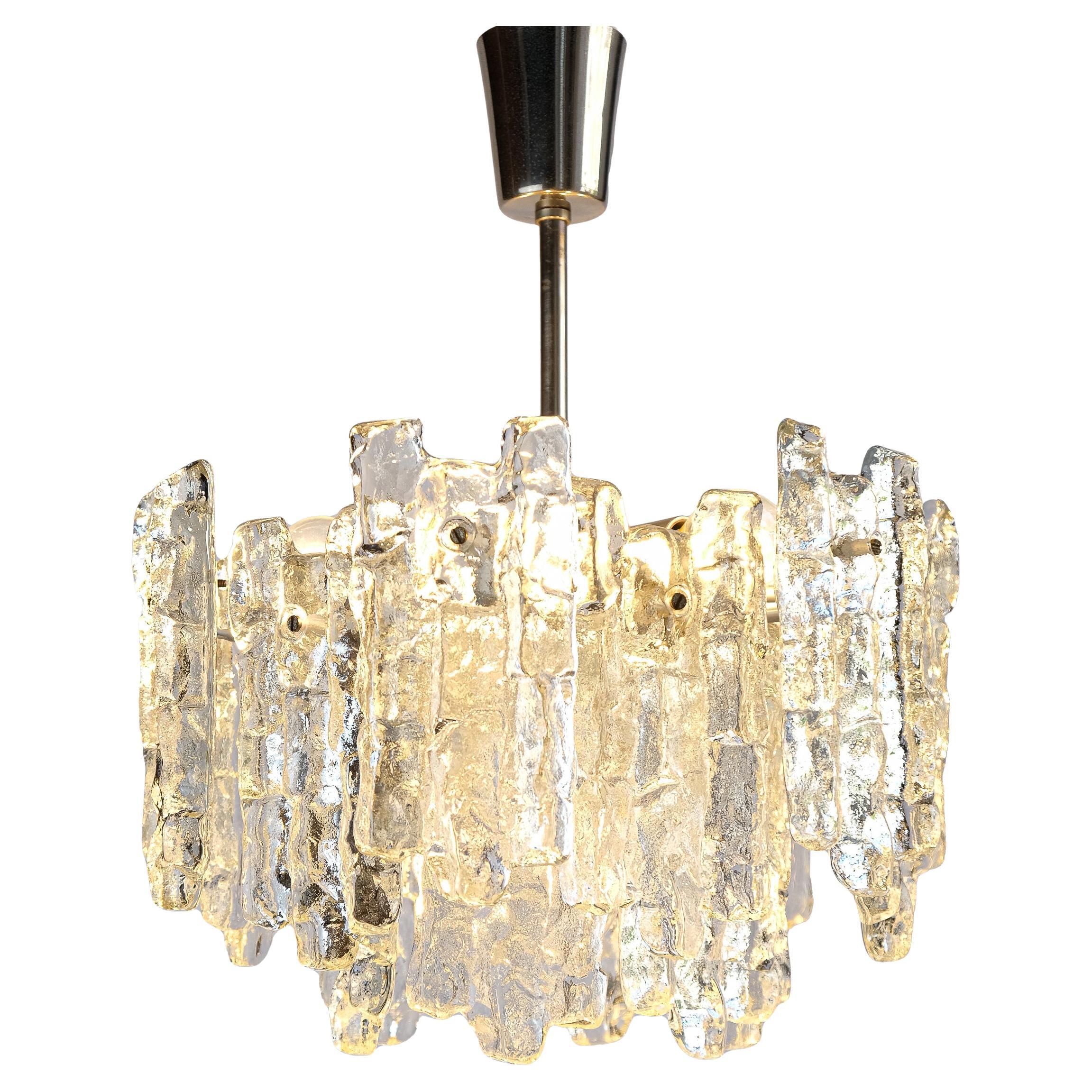 Mid-Century Ice Glass Chandelier By J.T. Kalmar, Austria c.1970s