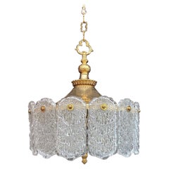 Mid Century Ice Glass Pendant Light by Doria, 1970s