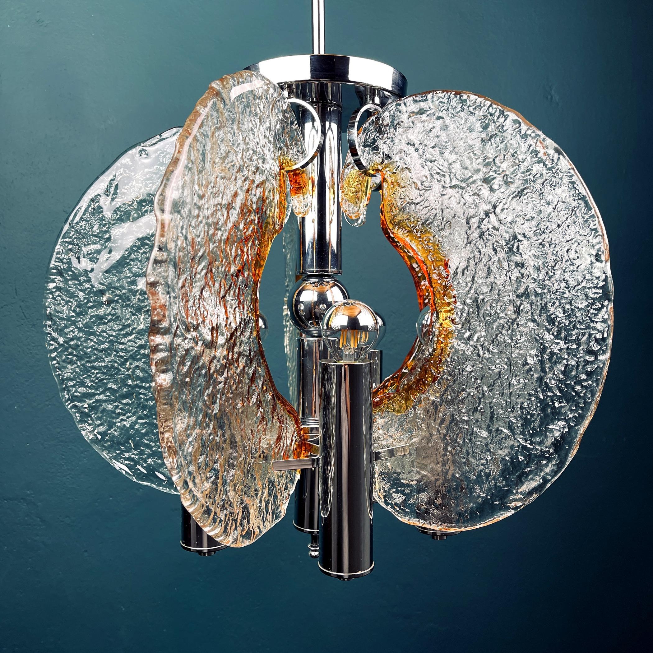 Mid-Century Modern Mid-Century Ice Murano Glass Chandelier by Mazzega, Italy, 1970s 