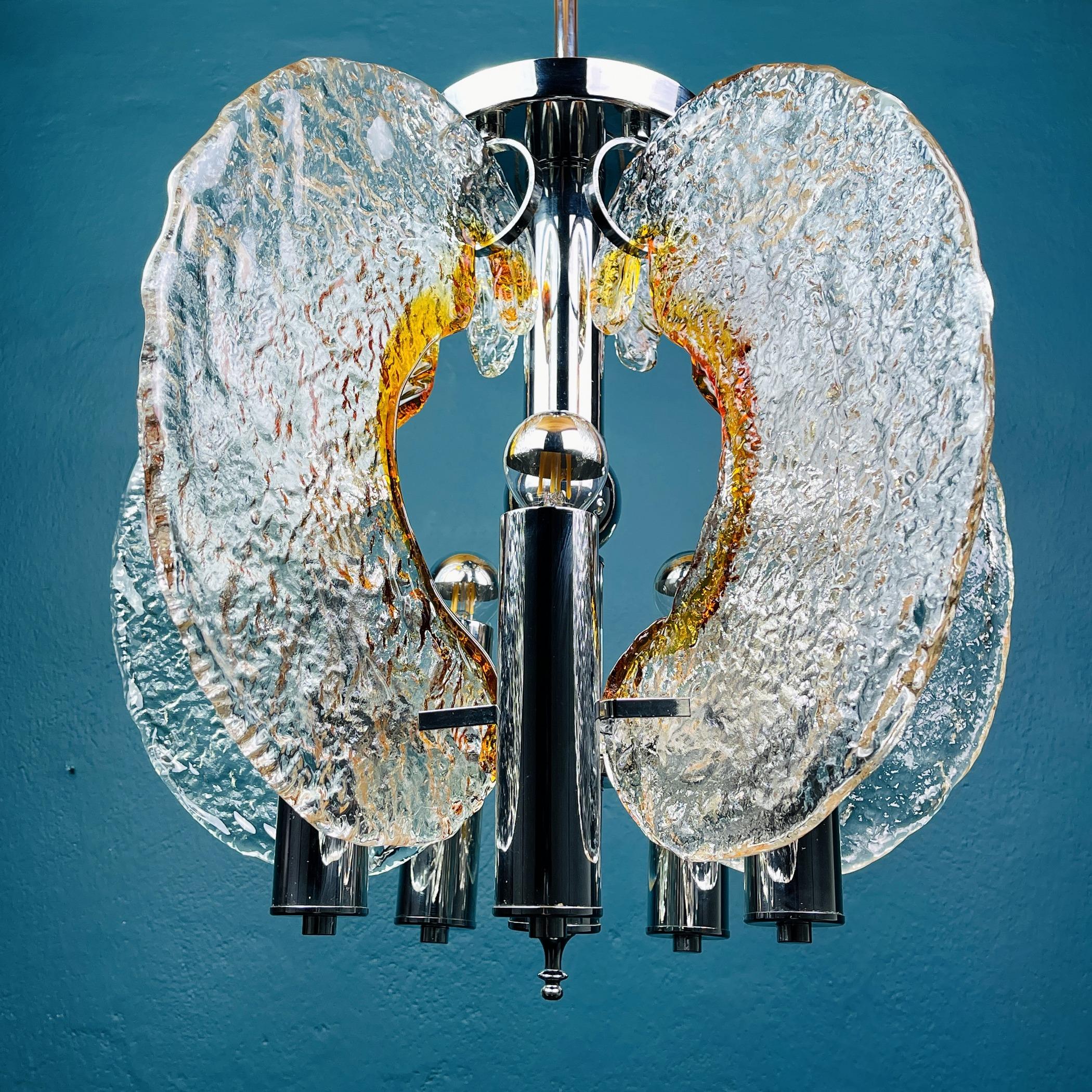 Italian Mid-Century Ice Murano Glass Chandelier by Mazzega, Italy, 1970s