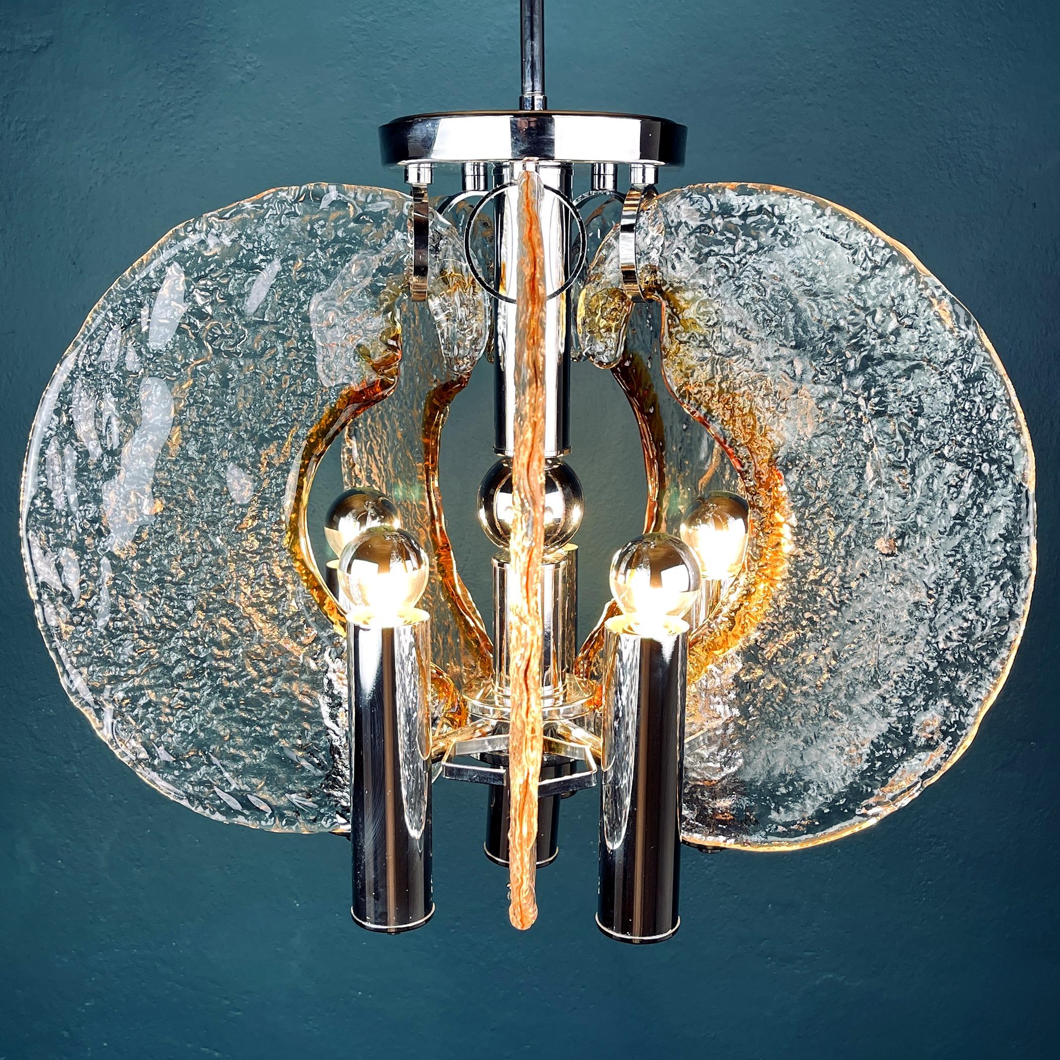 Mid-Century Ice Murano Glass Chandelier by Mazzega, Italy, 1970s In Good Condition In Miklavž Pri Taboru, SI