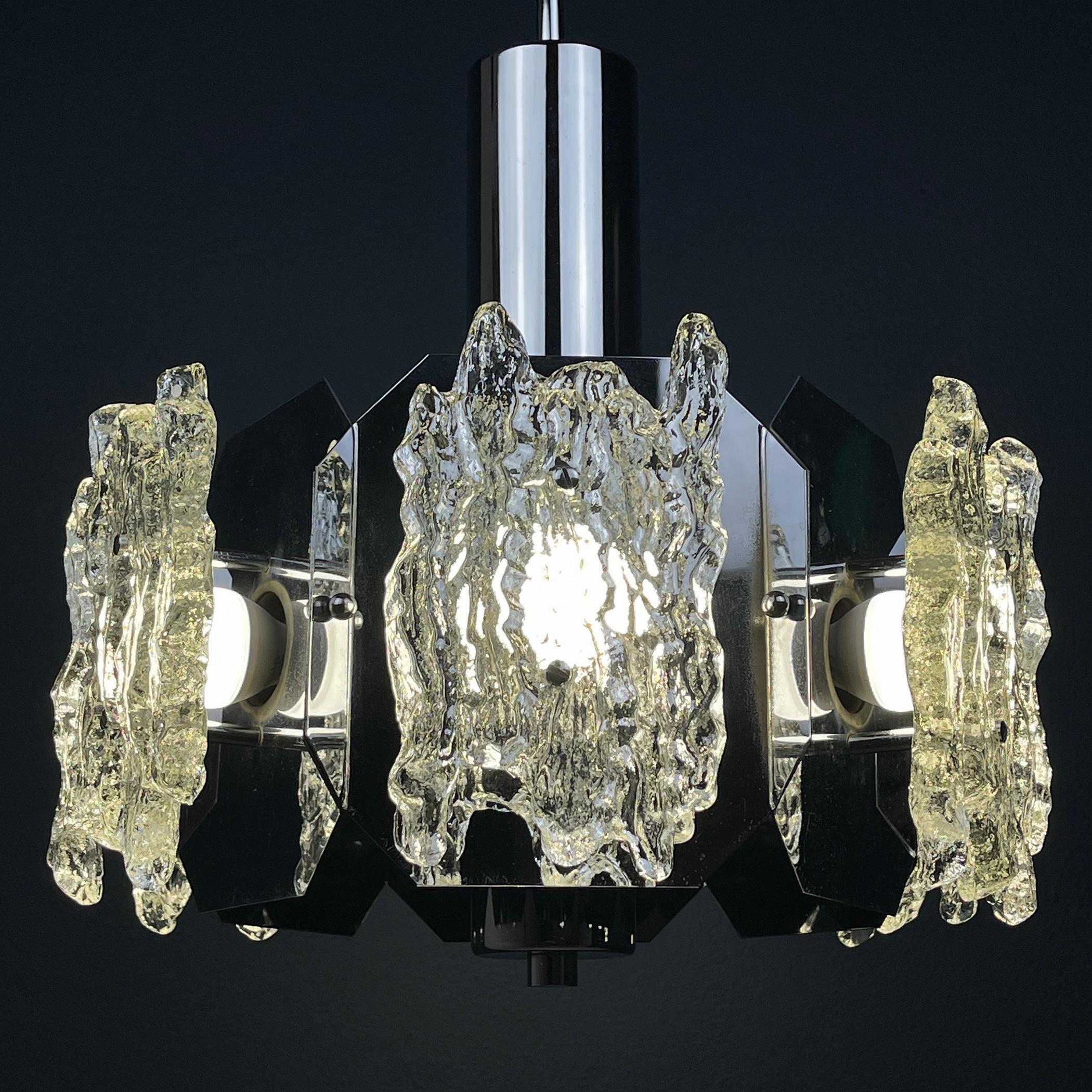 Mid-century ice Murano glass chandelier Italy 1970s  For Sale 5