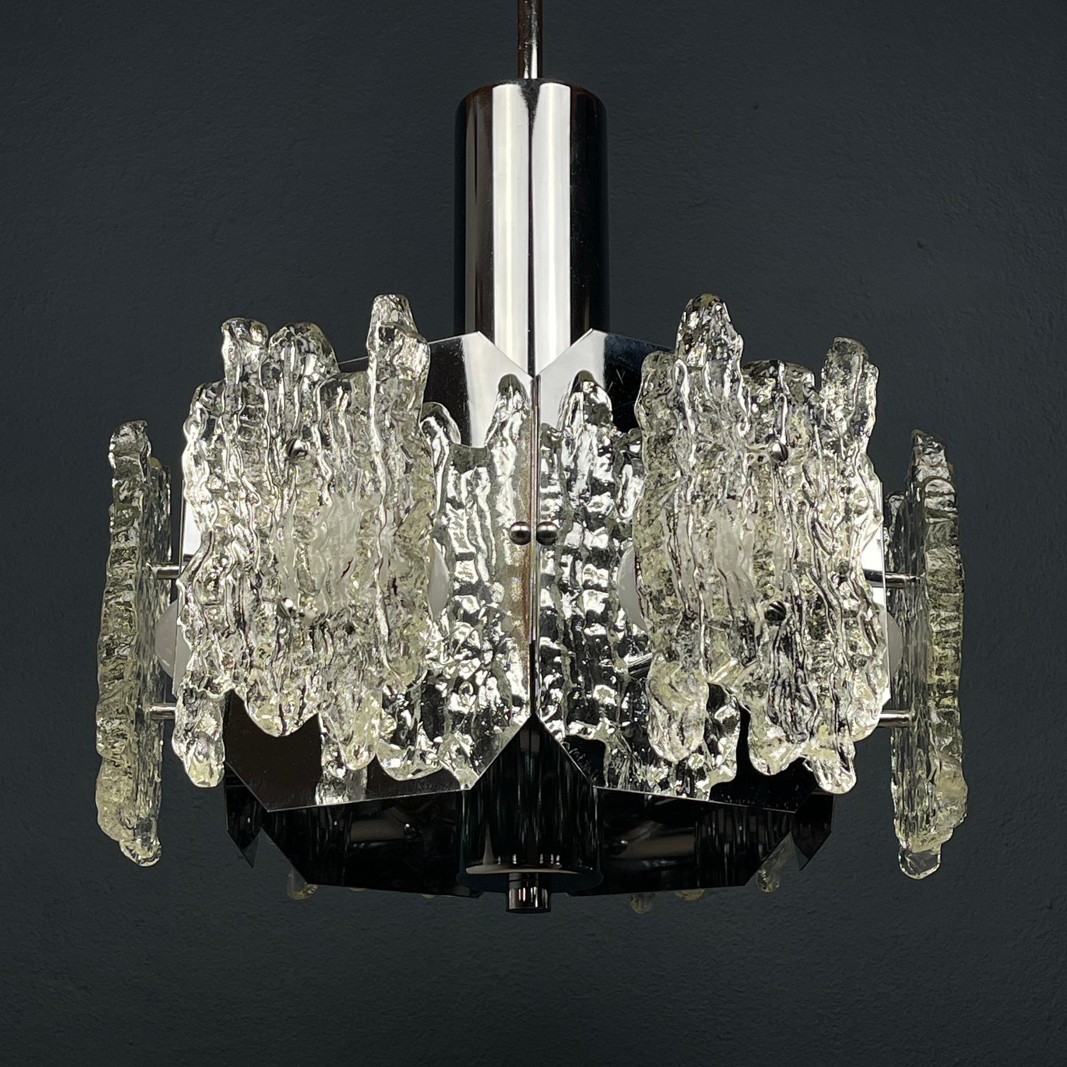 Mid-Century Modern Mid-century ice Murano glass chandelier Italy 1970s  For Sale