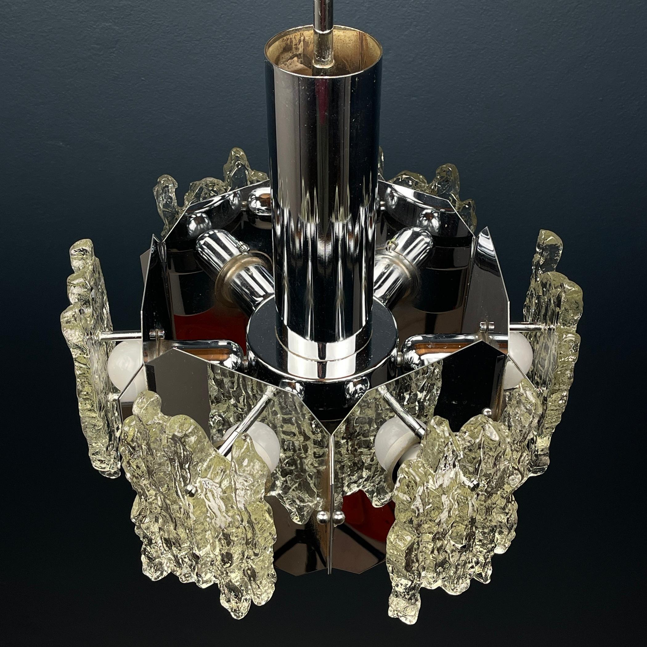Mid-century ice Murano glass chandelier Italy 1970s  For Sale 1