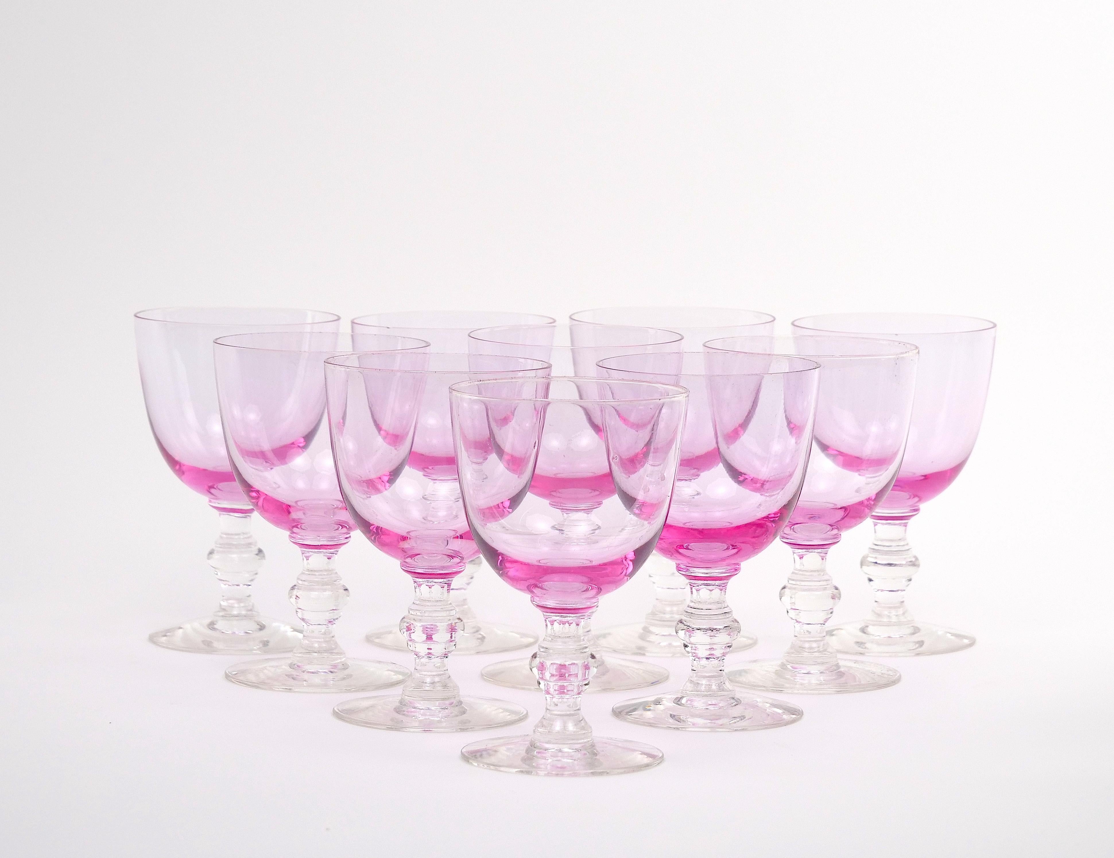 Service de gobelets de bar en cristal rose glacé du milieu du siècle / 10 personnes en vente 4