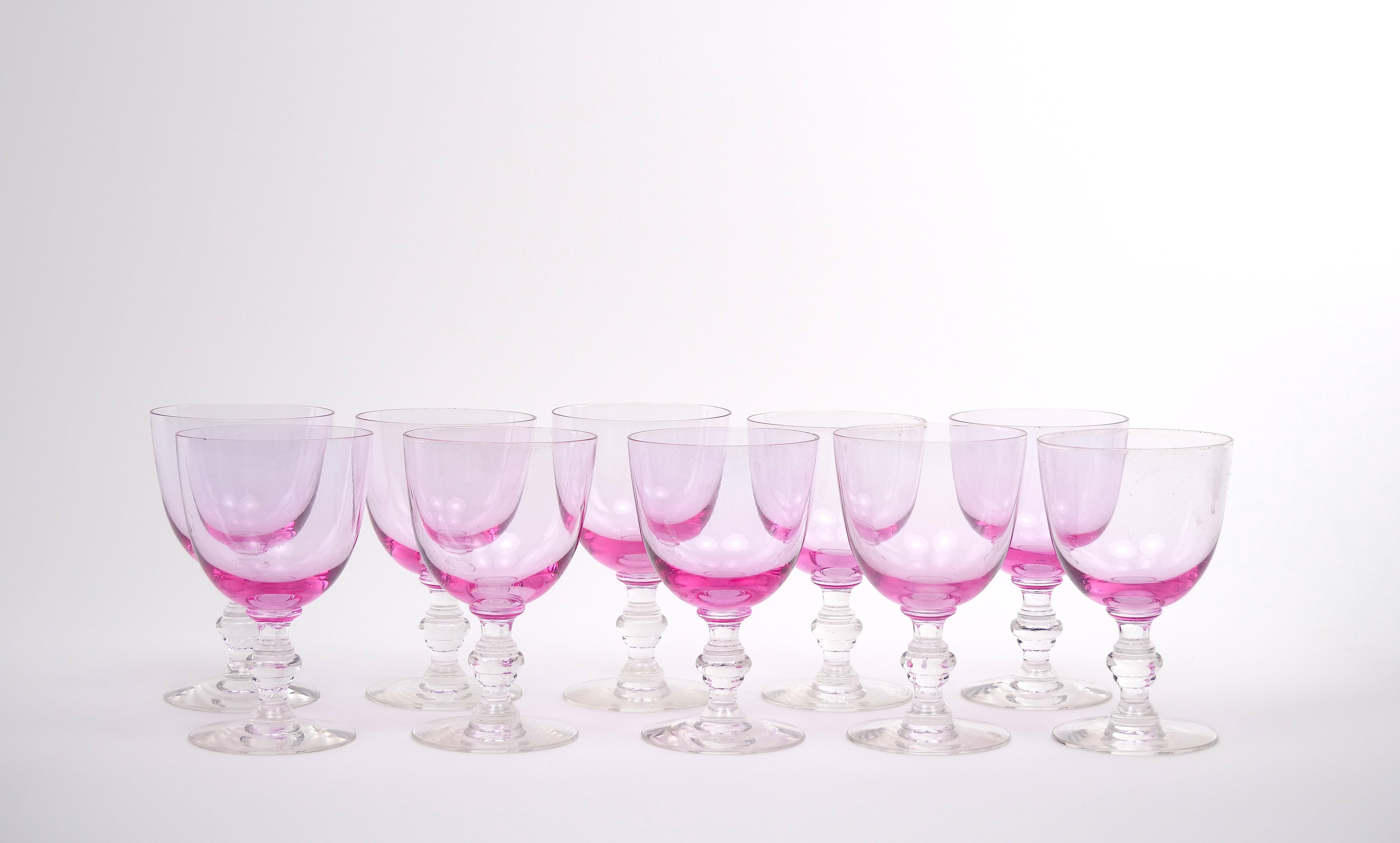 Mid-Century Modern Mid Century Ice Pink Crystal Barware Goblet Service / 10 People For Sale