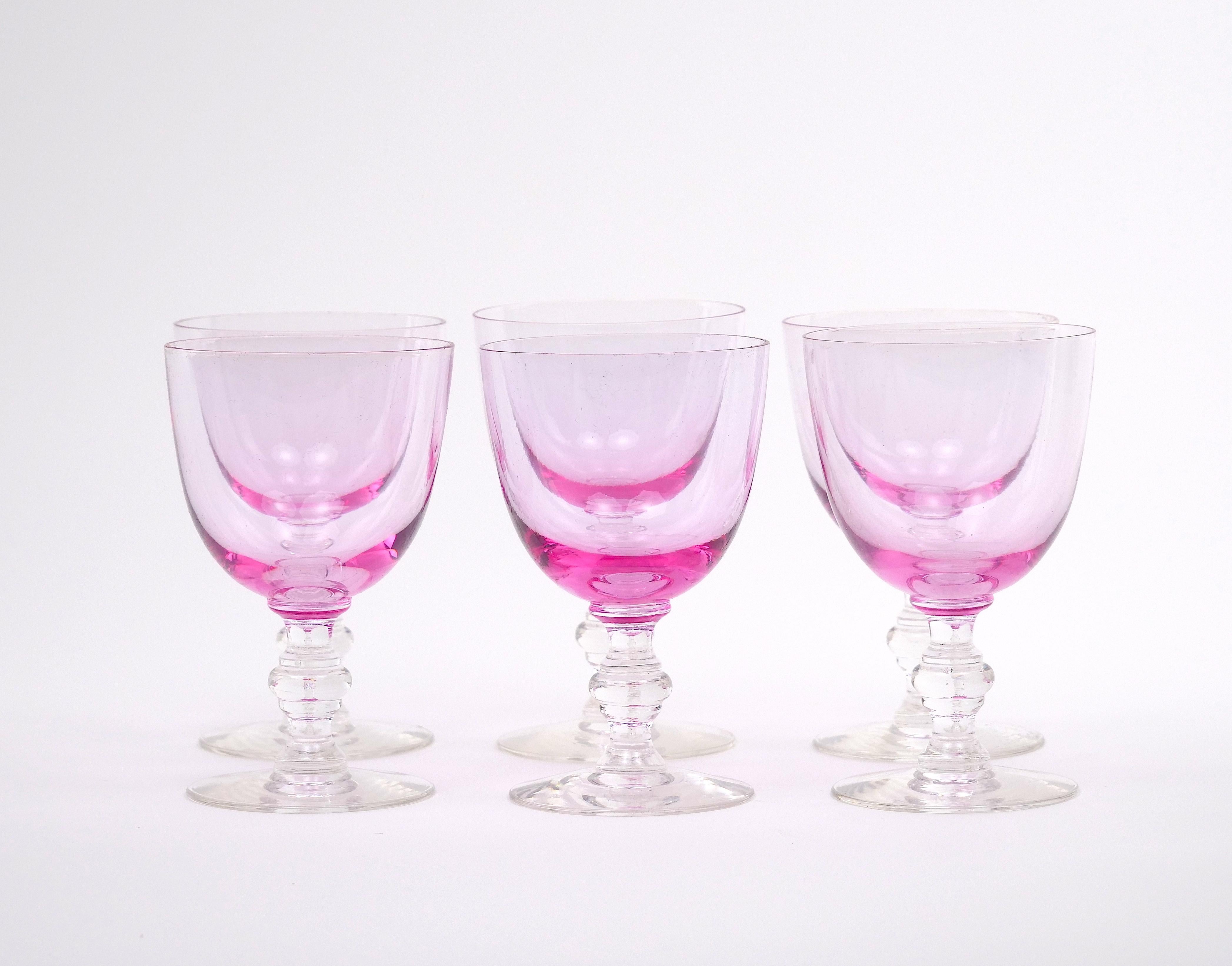 20th Century Mid Century Ice Pink Crystal Barware Goblet Service / 10 People For Sale