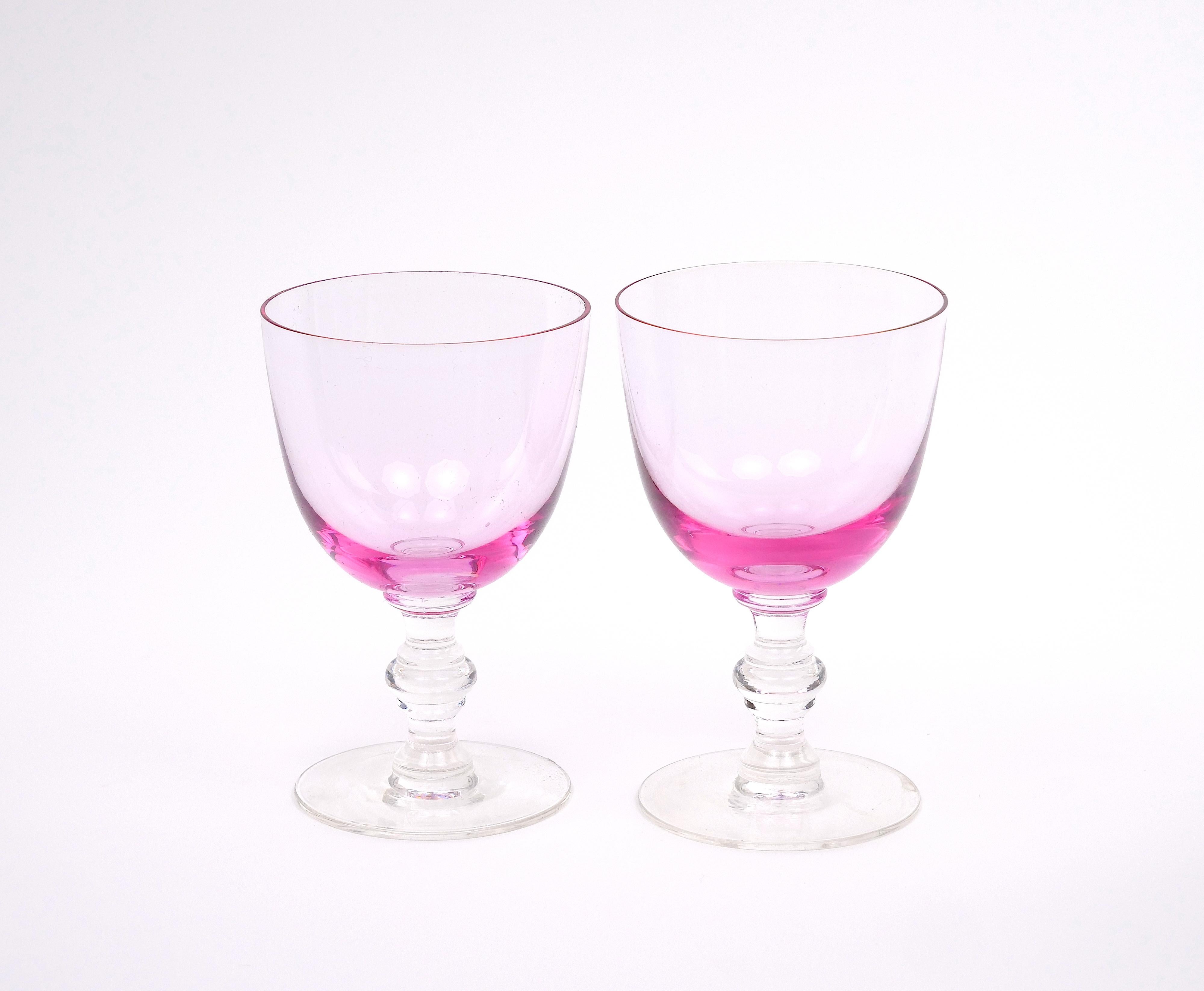 Mid Century Ice Pink Crystal Barware Goblet Service / 10 People For Sale 2