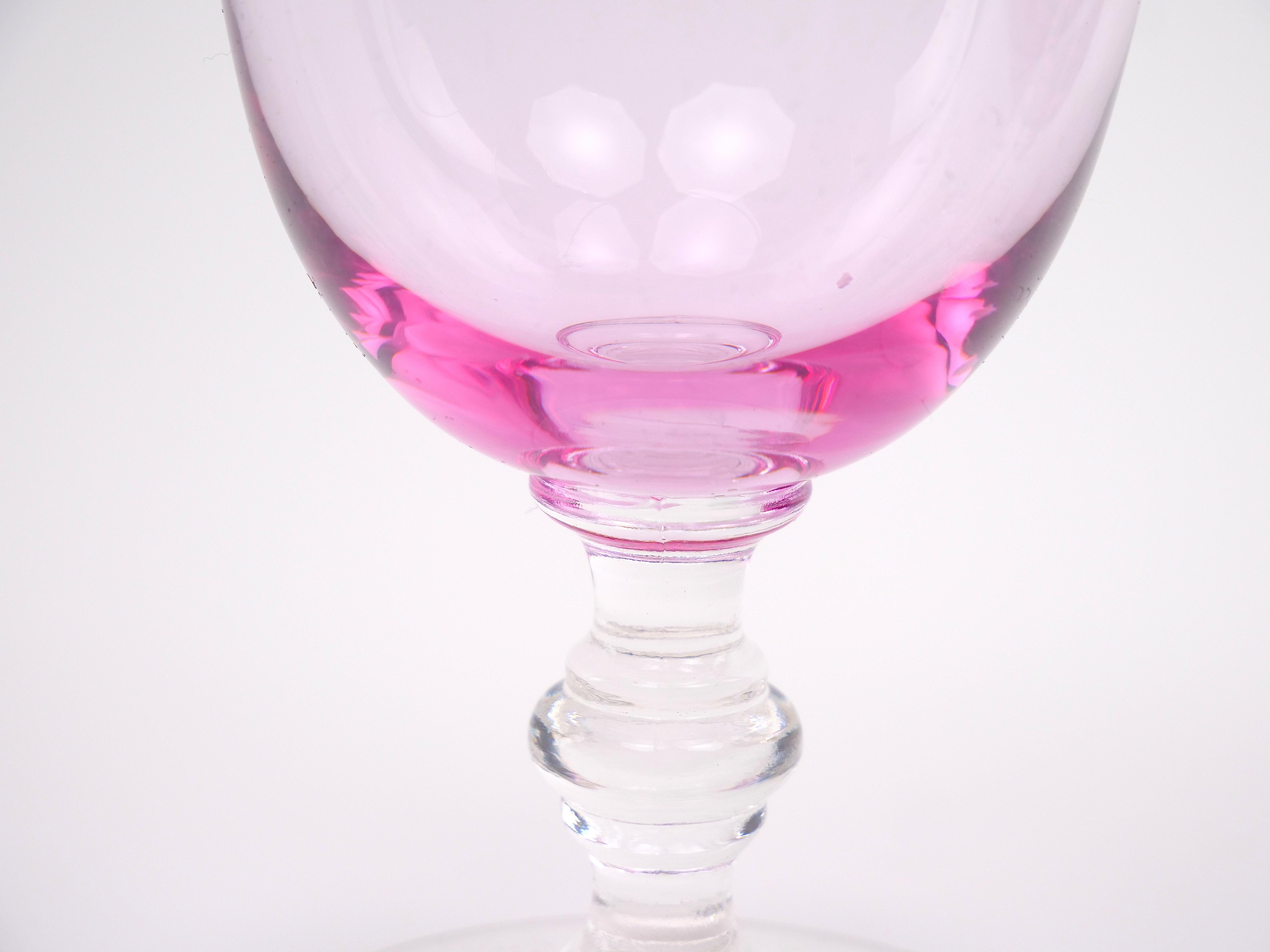 Mid Century Ice Pink Crystal Barware Goblet Service / 10 People For Sale 3