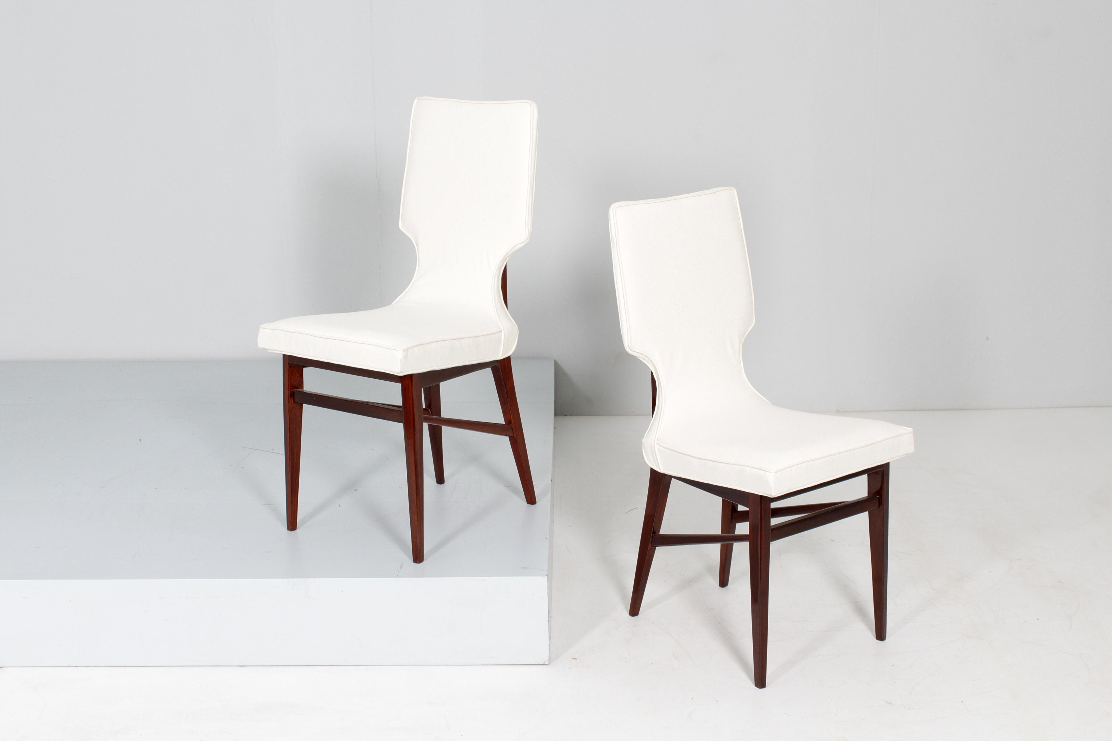Milieu du XXe siècle Mid-Century Ico Parisi (attr) Set of 6 Wood and Fabric Chairs, Cantù Italy 60s  en vente