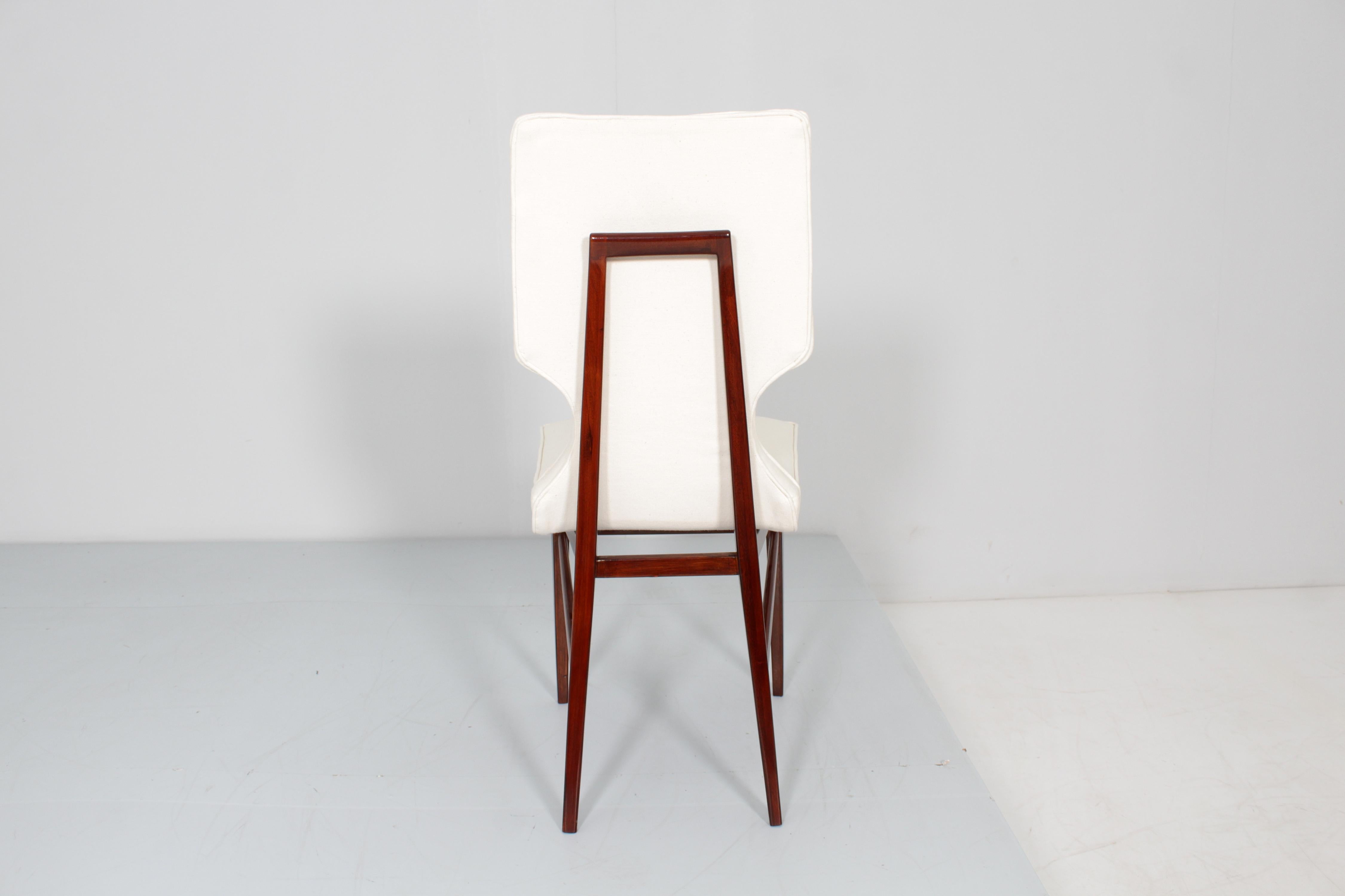 Mid-Century Ico Parisi (attr) Set of 6 Wood and Fabric Chairs, Cantù Italy 60s  For Sale 1
