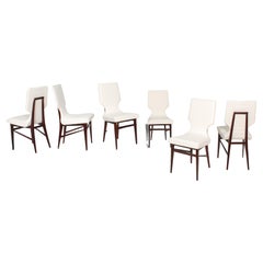 Retro Mid-Century Ico Parisi (attr) Set of 6 Wood and Fabric Chairs, Cantù Italy 60s 