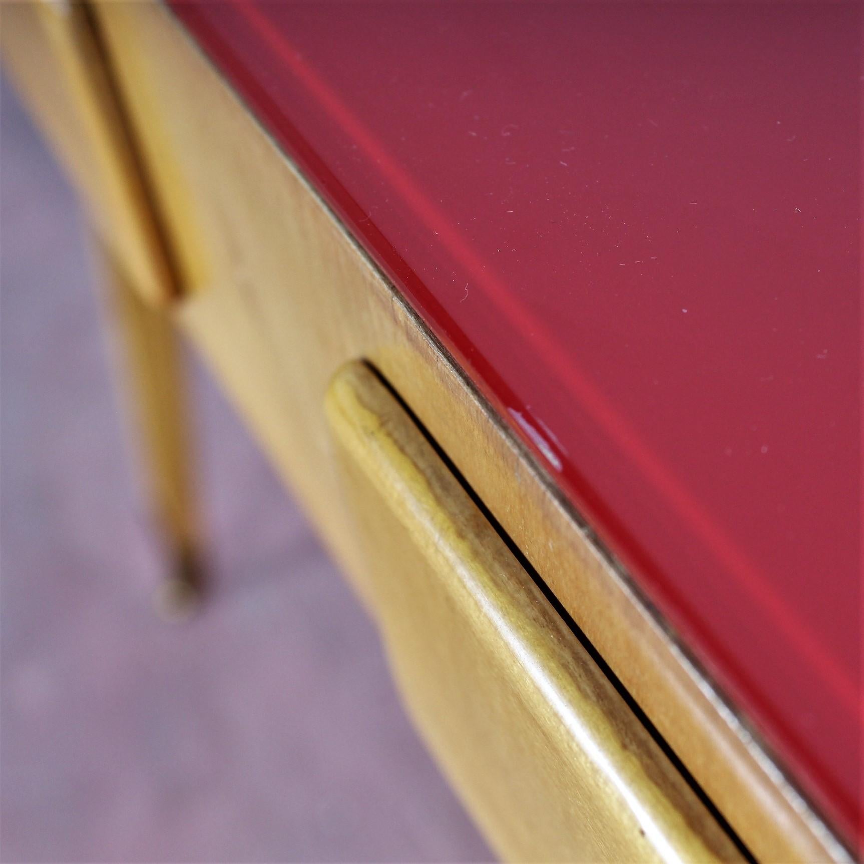 Midcentury Ico Parisi Maple Wood Console with Red Glass, Italy, 1950s 12