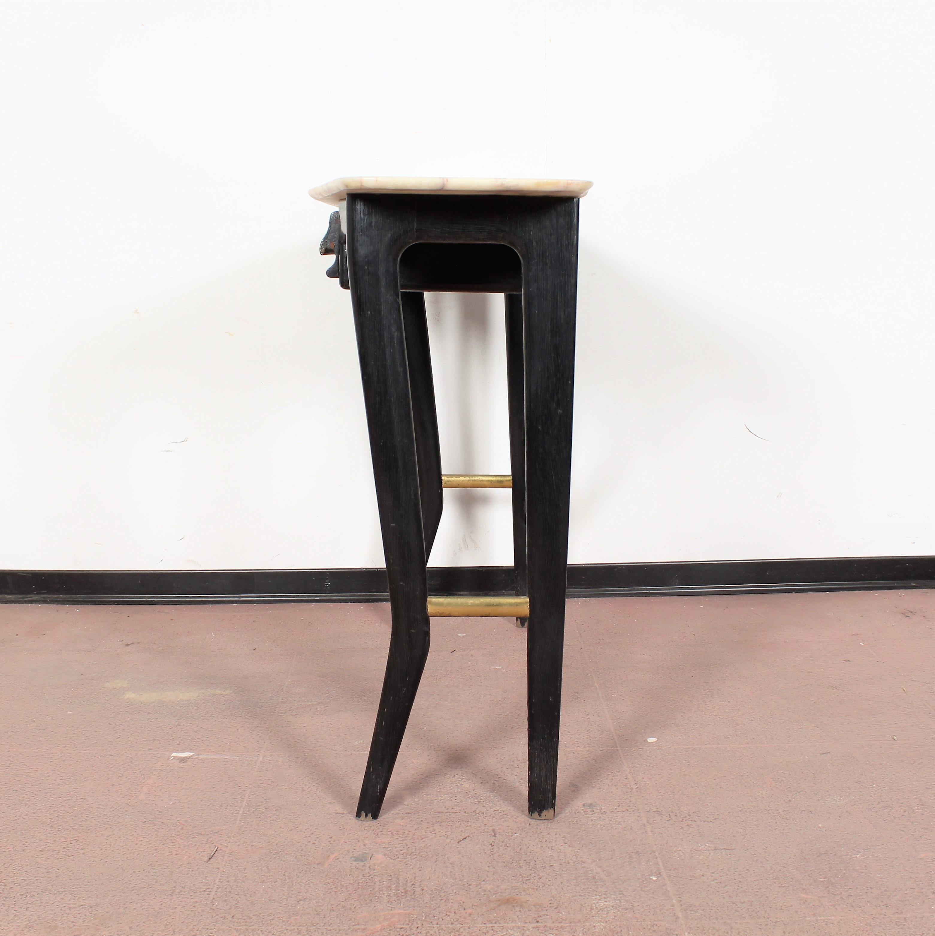 Midcentury Ico Parisi style Black Wood Console Marble and Brass, Italy, 1950s 8