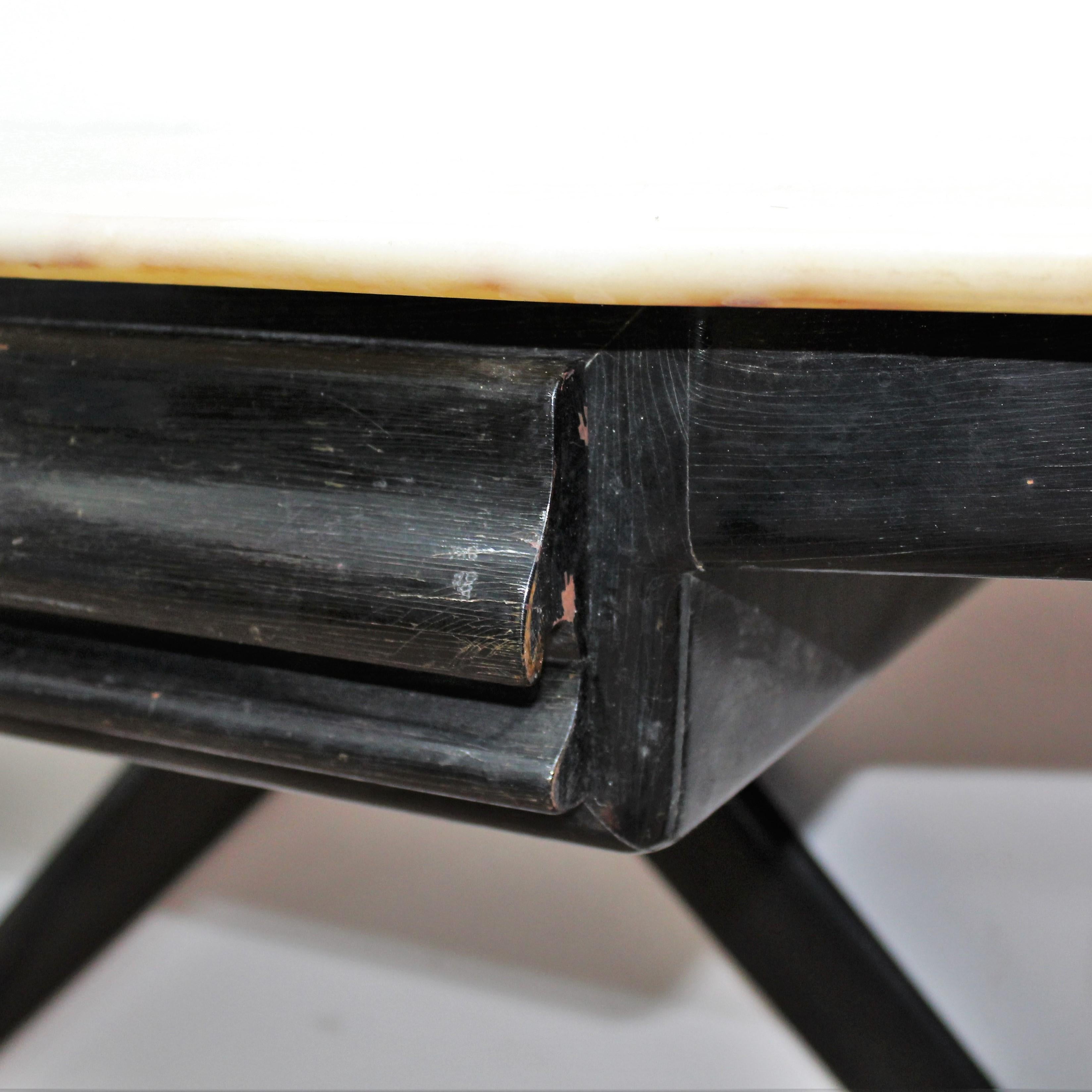 Midcentury Ico Parisi style Black Wood Console Marble and Brass, Italy, 1950s 2