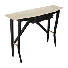 Midcentury Ico Parisi style Black Wood Console Marble and Brass, Italy, 1950s