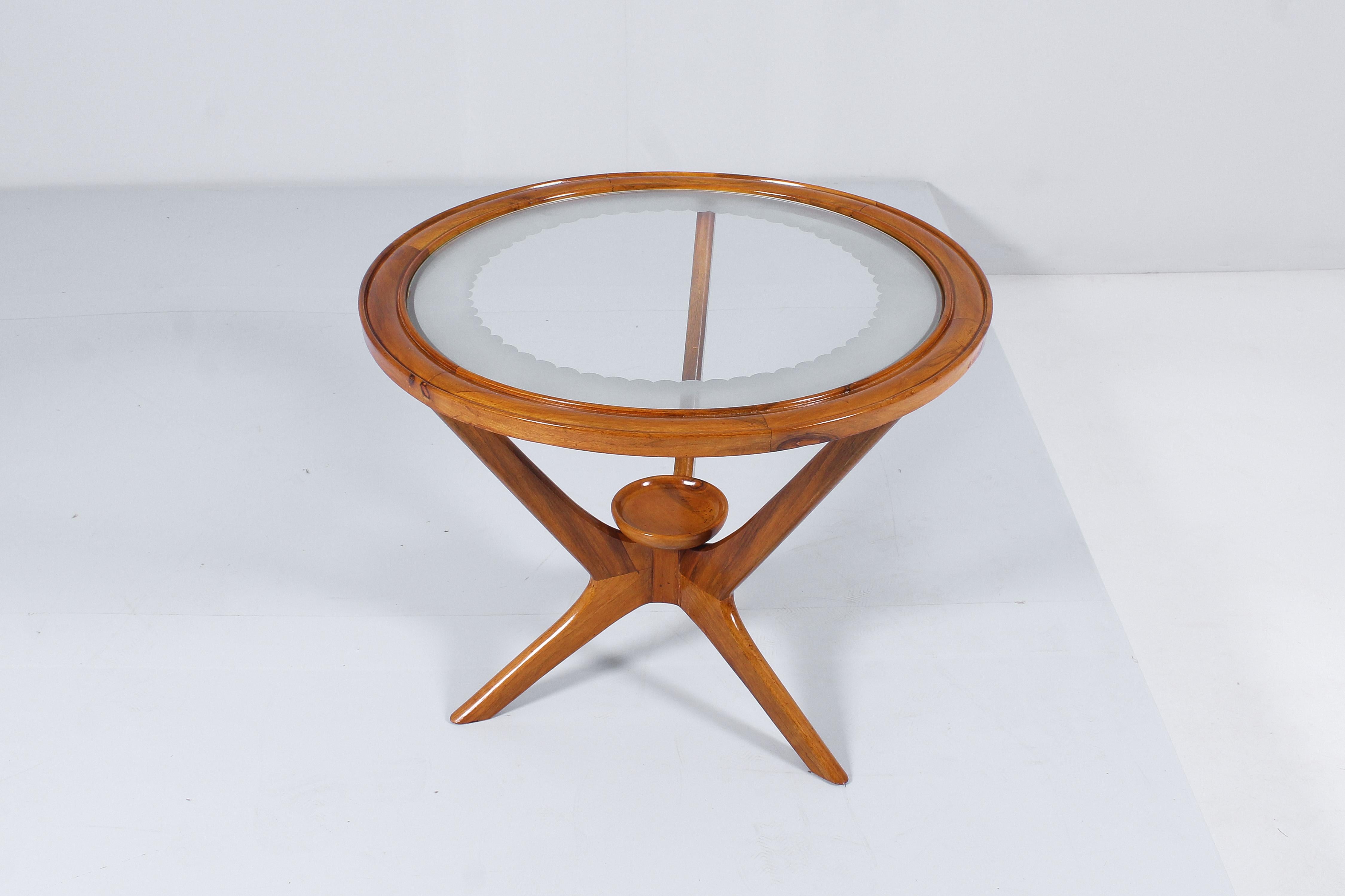 Mid-Century Modern Midcentury Ico Parisi Style Wood and Glass Coffee Table 60s Italy For Sale